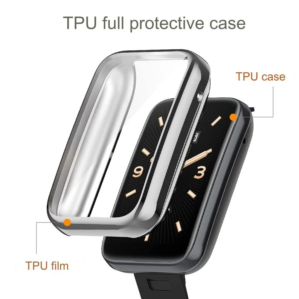 DL3 Mobilak Case Compatible with Xiaomi Mi Band 7 Pro Case All-Around with Built-in Screen Protector Watch Soft TPU Shockproof Cover Slim Guard Thin Bumper Shell Protector - Silver