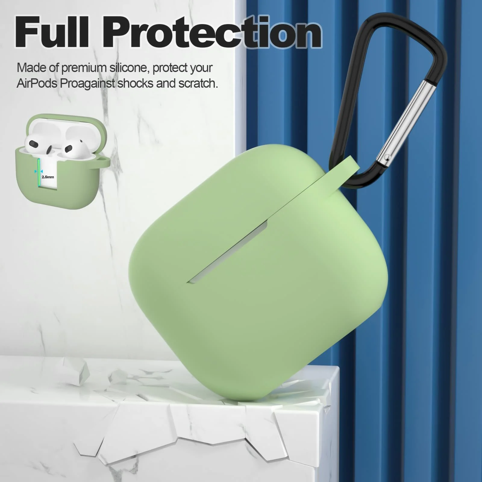 DL3 Mobilak AirPods 3 Case Cover, Silicone Protective Accessories Skin with Keychain Compatible with Apple AirPod 3rd Generation 2021 for Women Girl, Front LED Visible - Mint Green