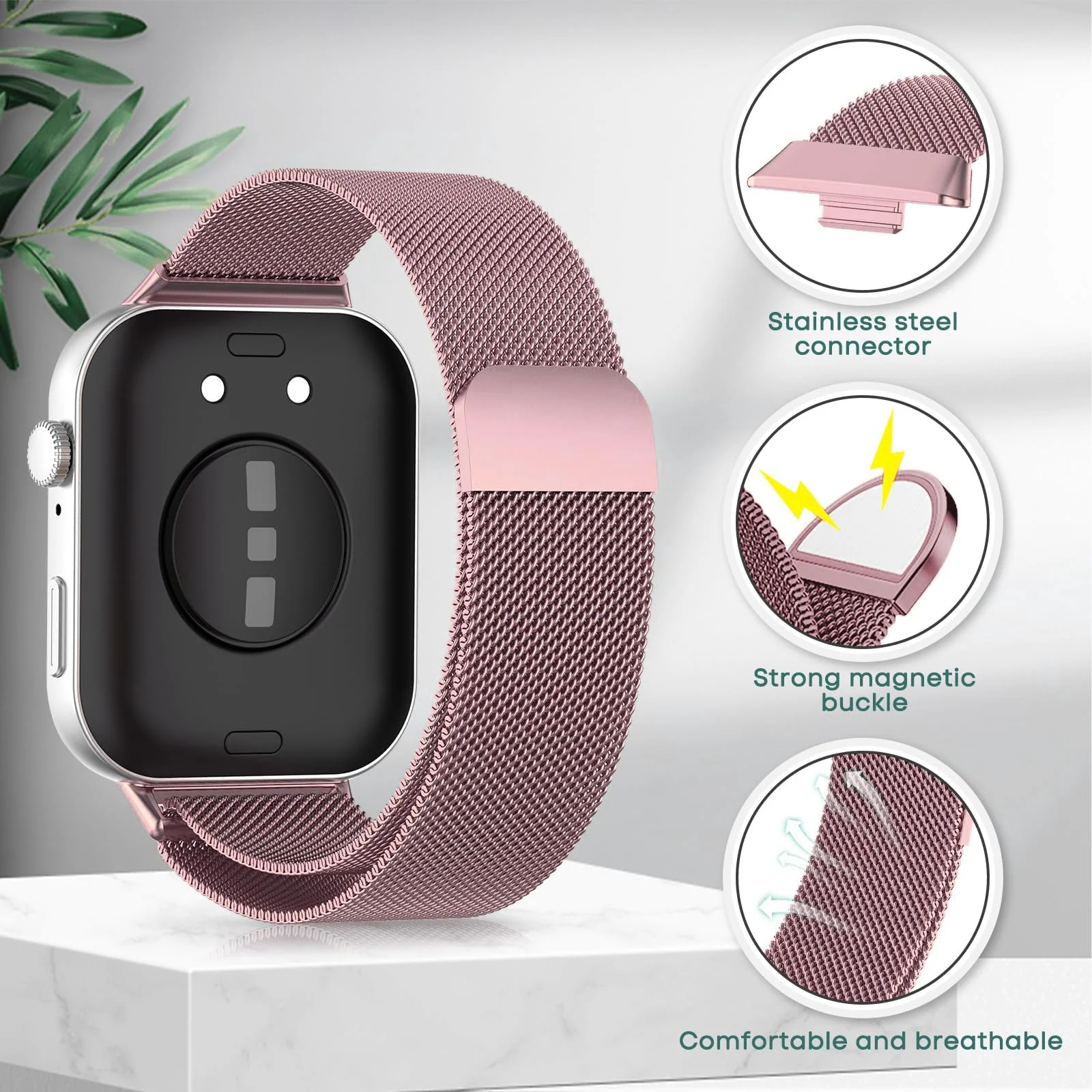 DL3 Mobilak Bracelet Compatible with Huawei Watch Fit 3, Stainless Steel Replacement Straps, Mesh Metal Watch Strap, Magnetic Adjustable Replacement Strap For Huawei Watch Fit3 - Pink