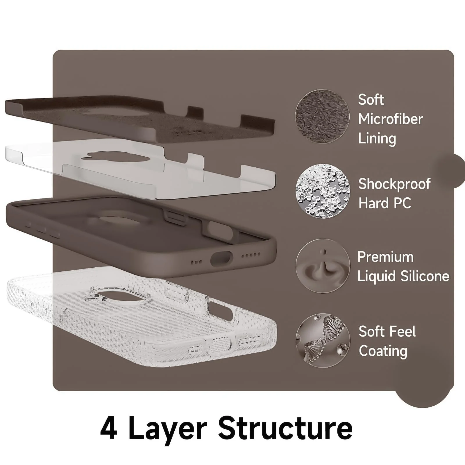 DL3 Mobilak Liquid Silicone Protective Case for iPhone 17 6.3-Inch with Microfiber Lining and Shockproof Design - Brown