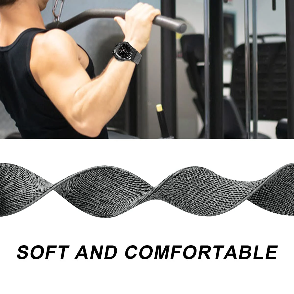 DL3 Mobilak Strap Nylon Loop 20MM Band Compatible with Samsung Galaxy Watch 7/6/5/4 40mm 44mm/Watch 5 Pro 45mm/S2 classic/active 2 40mm 44mm/Amazfi GTS 2/2e/3/3 Pro/4/GTS 2 Mini/3 Mini/4 Mini/Bip 3 - Black