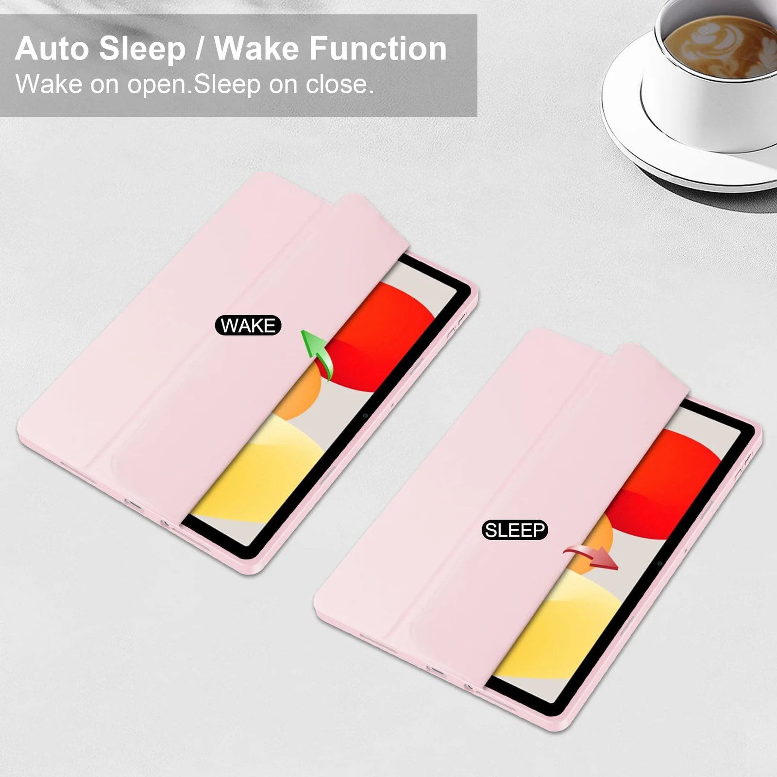DL3 Mobilak Xiaomi Redmi Pad SE 11 inch Tablet 2023 Case with Pen Holder, Soft TPU Back Trifold Stand Protective Smart Cover Flip, Auto Wake & Sleep - Pink