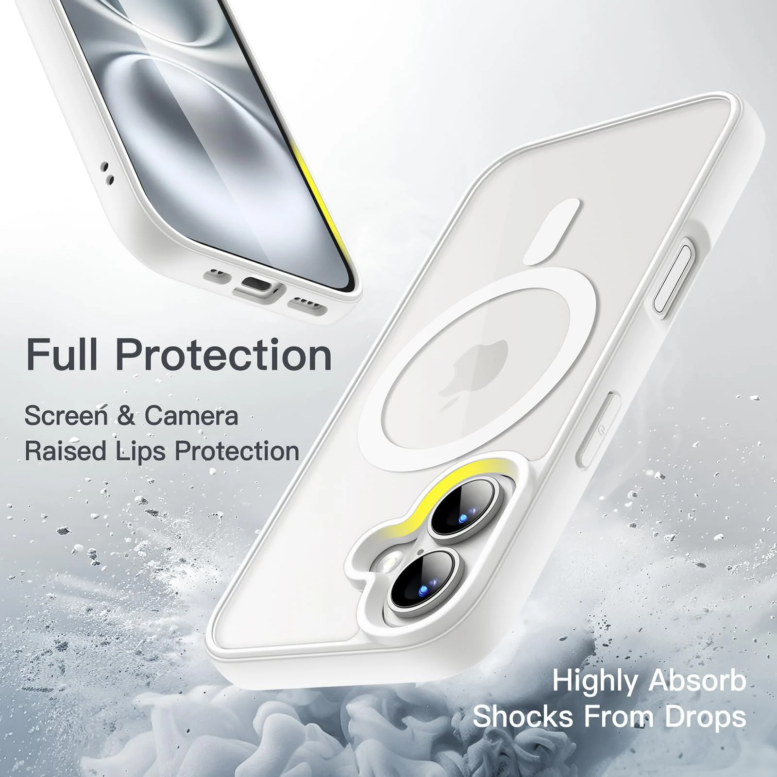 DL3 Mobilak Magnetic Case for iPhone 16 6.1-Inch Compatible with MagSafe, Shockproof Phone Bumper Cover, Solid Color Matte TPU Frame, Anti-Scratch Clear Back - White