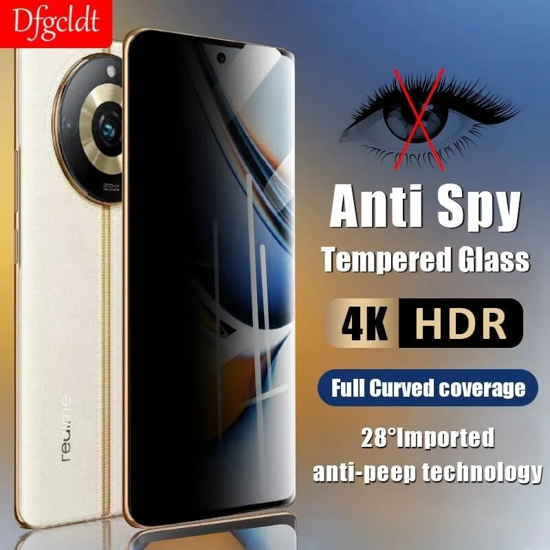 DL3 Mobilak Privacy Screen Protector for realme 11 Pro Plus/realme 11 Pro 5G UV Glass Fingerprint Reader Support 3D Curved Anti-Spy Tempered Glass Screen Protector - Black