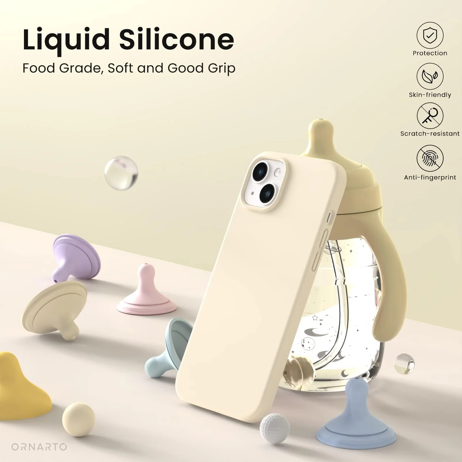 DL3 Mobilak Compatible with iPhone 15 Case 6.1, Slim Liquid Silicone 3 Layers Full Covered Soft Gel Rubber Phone Case Protective Cover 6.1 Inch - Baby Yellow