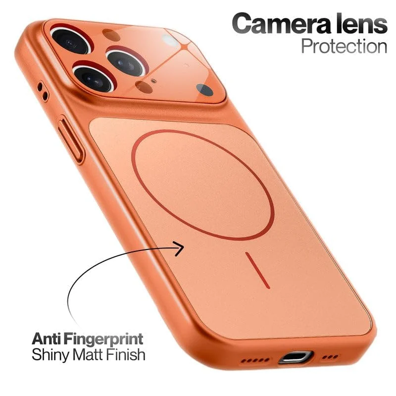 DL3 Mobilak MagSafe-Compatible Magnetic Case for iPhone 15 Pro with Camera Protection and Shockproof Design - Orange