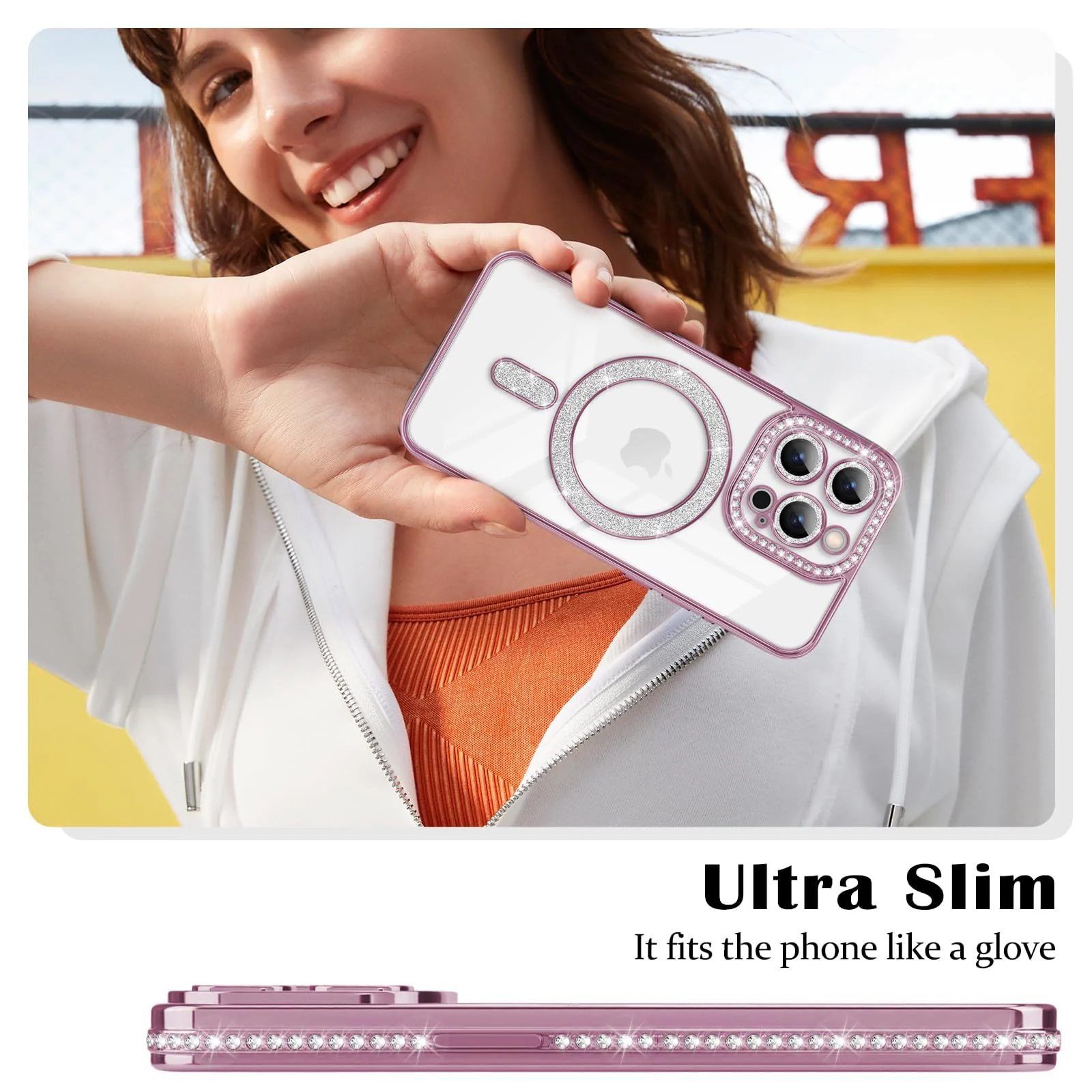 DL3 Mobilak MagSafe-Compatible Magnetic Case for iPhone 15 Pro with Camera Protection and Magnetic Car-Mount Support - Pink