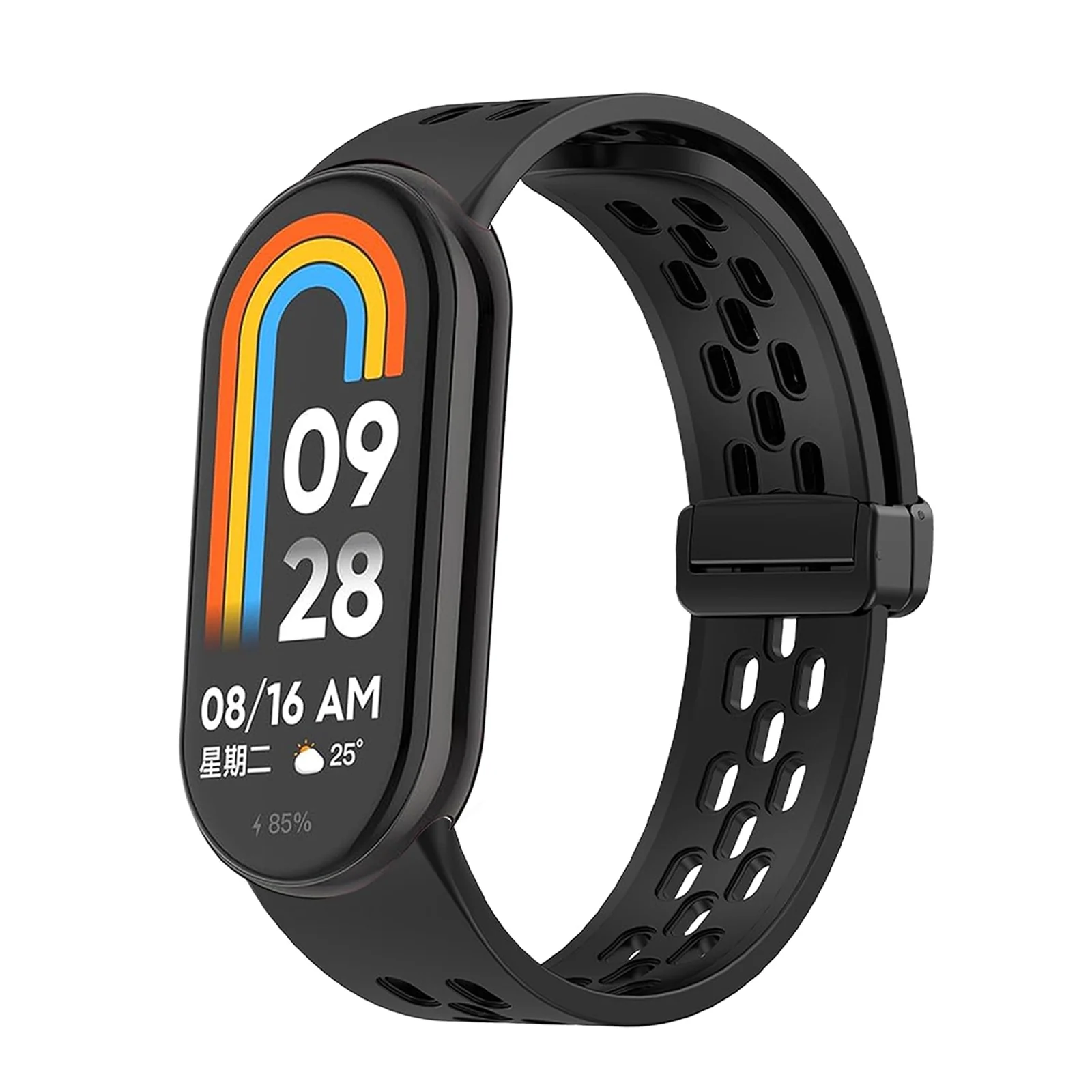 DL3 Mobilak Strap For Xiaomi Mi Band 10/9/8 Magnetic Metal Buckle Sport Silicone Breathable Strap for Men Women Band Quick Release Soft Replacment Wristband For Xiaomi Smart Band 8/9/10 - Black