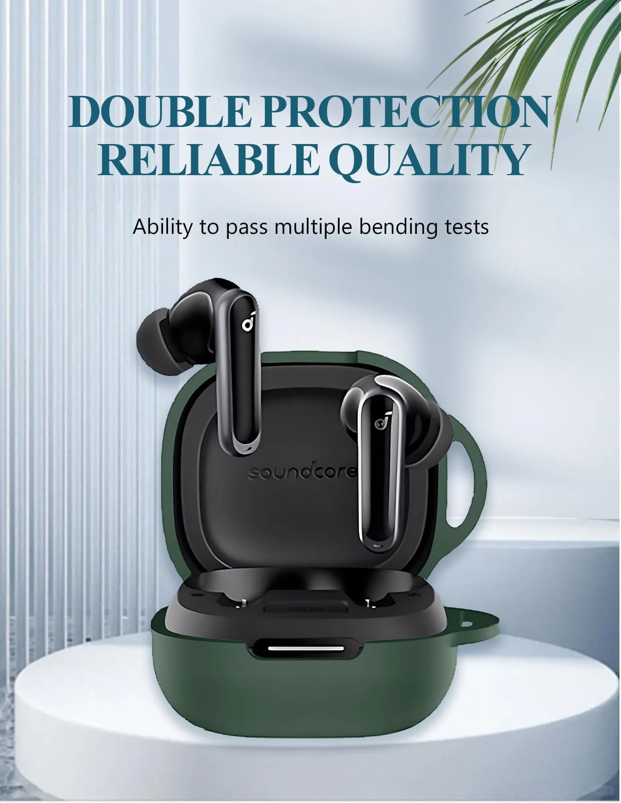 DL3 Mobilak Compatible with Anker Soundcore P40i Case Cover, Soft Silicone Shockproof Protective Skin Case for Soundcore P40i Wireless Earbuds with Carabiner, Front LED Visible - Green
