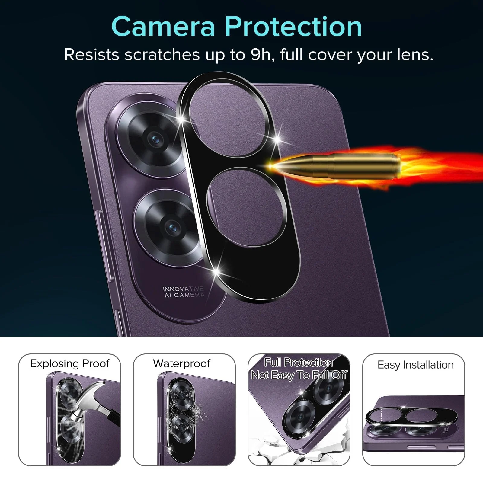 DL3 Mobilak OPPO A60 Camera Lens Protector Tempered Glass Screen Protector HD [Full Coverage][Anti-Scratch] Drop Protection Ultra Clear/Thin Lens Protector Case - Black