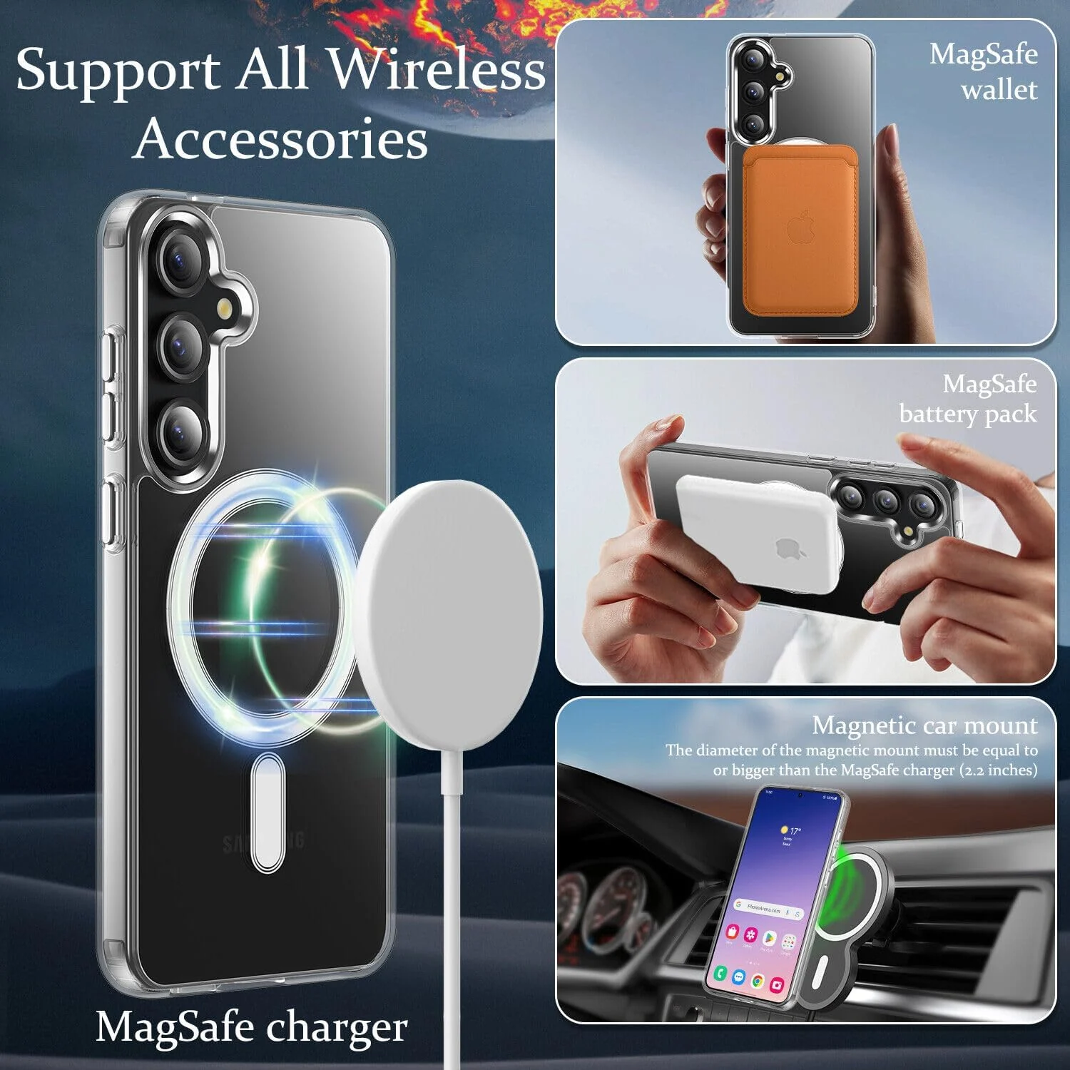 DL3 Mobilak Clear MagSafe-Compatible Magnetic Case for Samsung Galaxy S24 Plus 5G with Shockproof Design - Clear