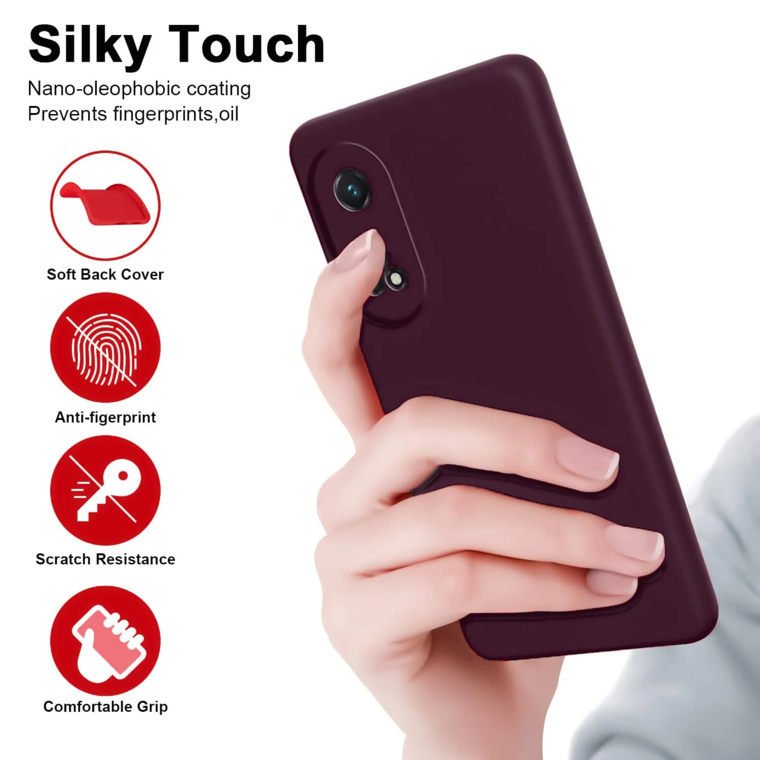 DL3 Mobilak OPPO Reno 8T 4G (Not 5G) Case, Soft Flexible Silicone Gel Rubber Bumper Cover, Full Body Shockproof Protective Phone Case (Win Red) - Wine Red