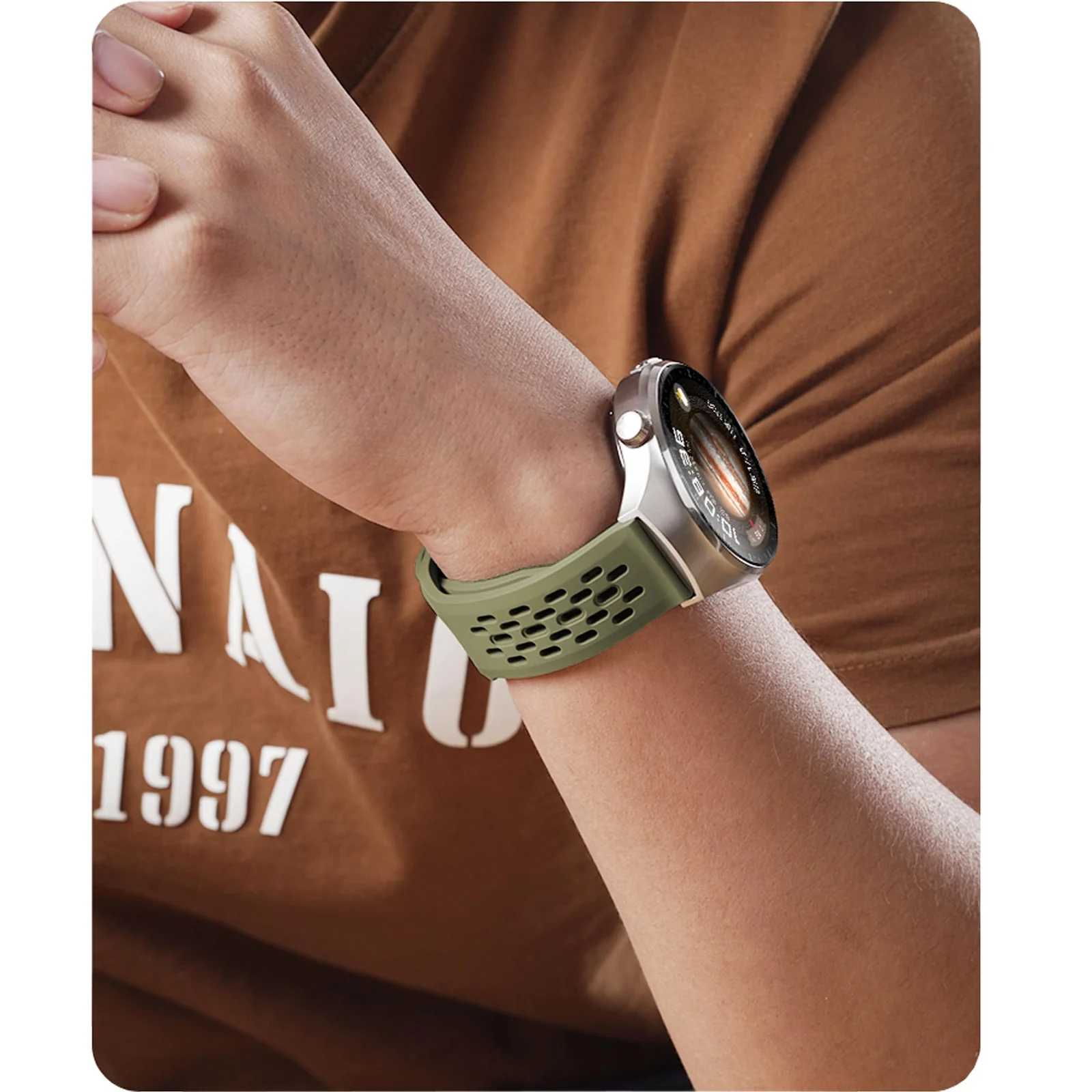 DL3 Mobilak 22mm Breathable Sport Band for Xiaomi Redmi Watch 5 Lite/5 Active/Samsung Galaxy Watch 3 45mm/Watch 46mm/Gear S3/Huawei watch GT6 GT5 GT4 GT3 GT2 (46MM)/GT2E/GT 3 Pro/GT 5 Pro, Soft Silicone Strap - Army Green