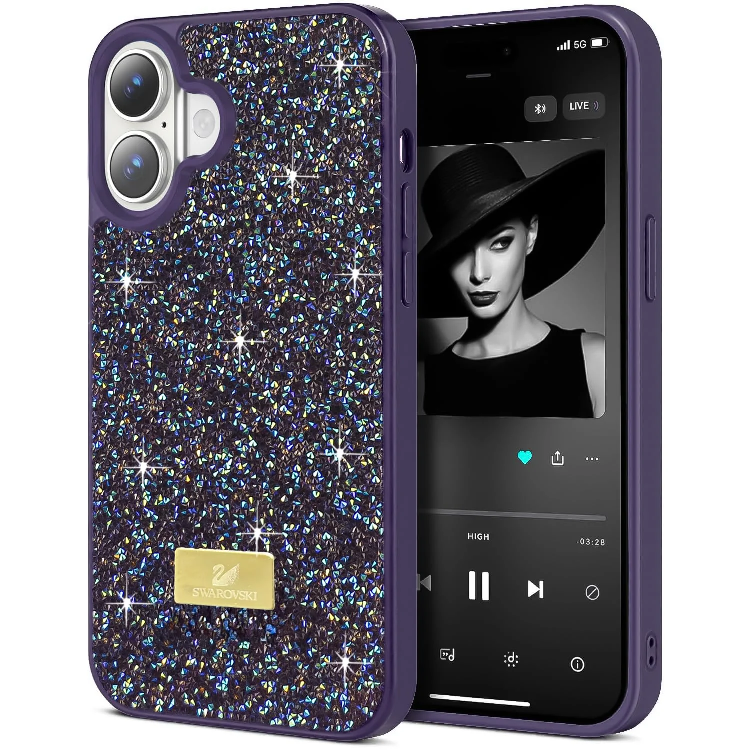 DL3 Mobilak Glitter Rhinestone Protective Case for iPhone 16+ Plus 6.7-Inch with Shockproof Design - Purple