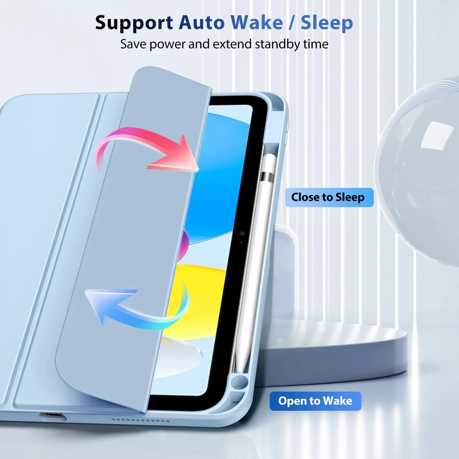 DL3 Mobilak Case Compatible with iPad (A16) 11th Generation 11 Inch (2025), iPad 10th Generation 10.9 Inch (2022), Clear Shockproof Back Cover Built-in Pencil Holder, Auto Sleep/Wake - Baby Blue
