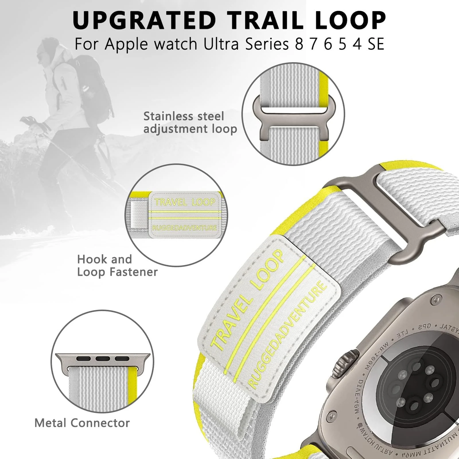 DL3 Mobilak Trail Loop Strap for Apple Watch Ultra Band 49mm 45mm 44mm 42mm iWatch Ultra Band Men Women, Rugged Sport Strap Soft Nylon Wristband for iWatch Ultra 2 Bands Series 9 8 7 6 5 4 3 2 1 SE - Yellow Beige