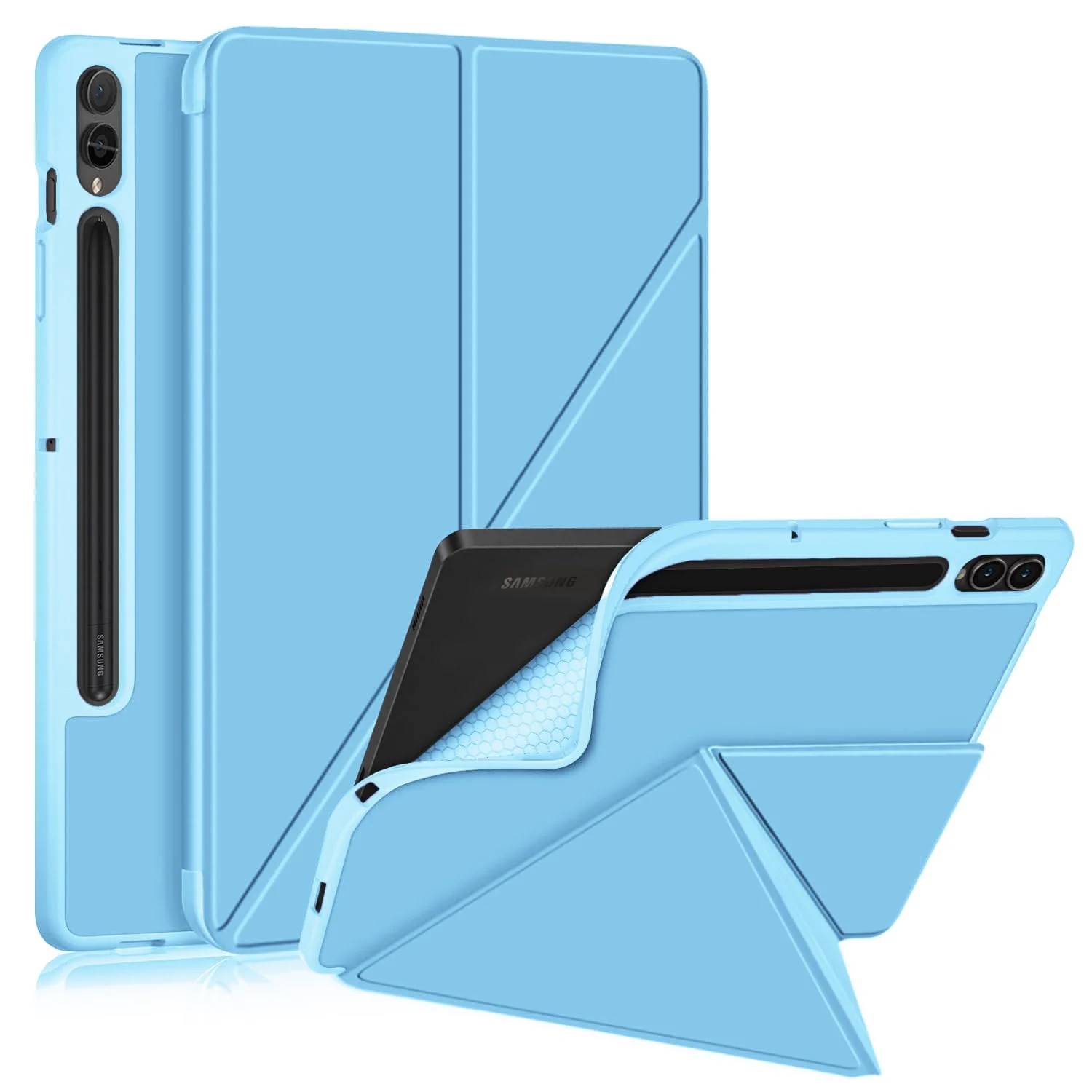 DL3 Mobilak For Samsung Galaxy Tab S8+ Plus 2022 / S7 FE 2021 / S7+ Plus 2020 12.4-Inch Case, Smart Stand, Pencil Holder, Shockproof Slim Lightweight Leather Cover, Modern Abstract Design - Sky Blue