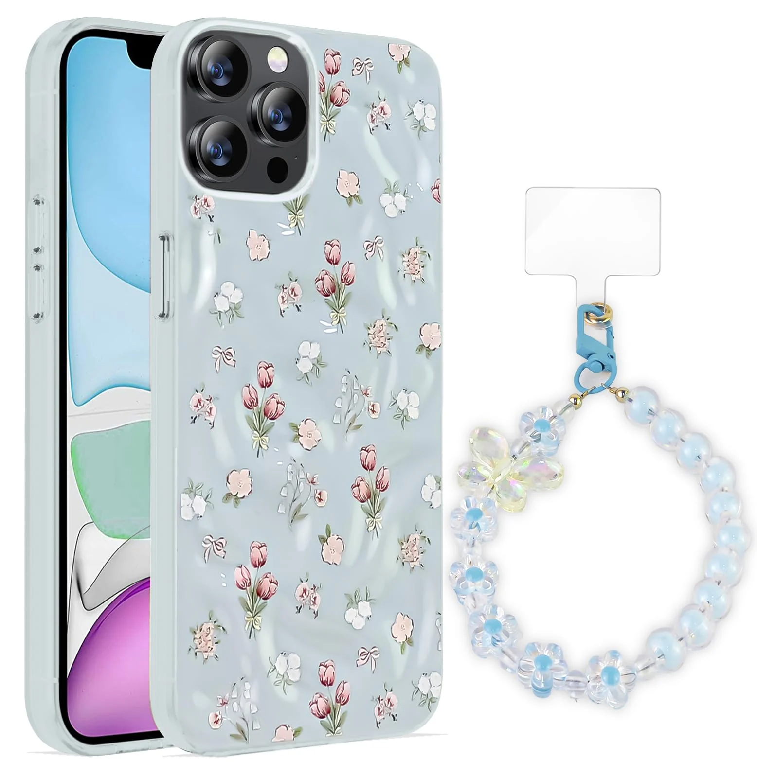 Dl3 Mobilak Case Compatible with iPhone 13 Pro Max, Cute Printed Soft TPU Phone Cover with Beaded Wrist Strap, Shockproof Camera Protection, Slim Protective Case for Women & Girls - Style 1