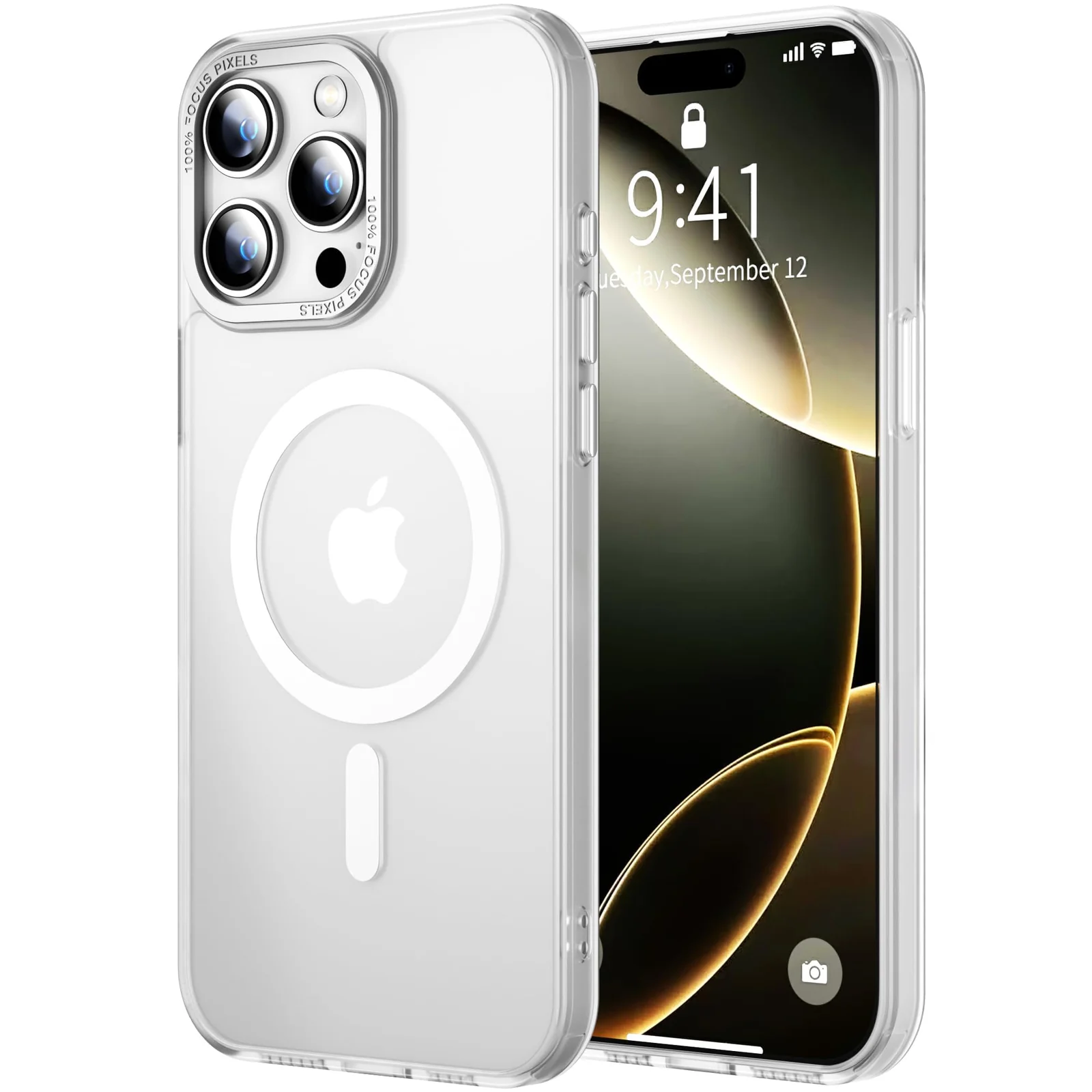 DL3 Mobilak Translucent Matte Case for iPhone 14 Pro 6.1-Inch, Compatible with MagSafe accessories, Supports wireless charging, Built-in magnetic car-mount support - White