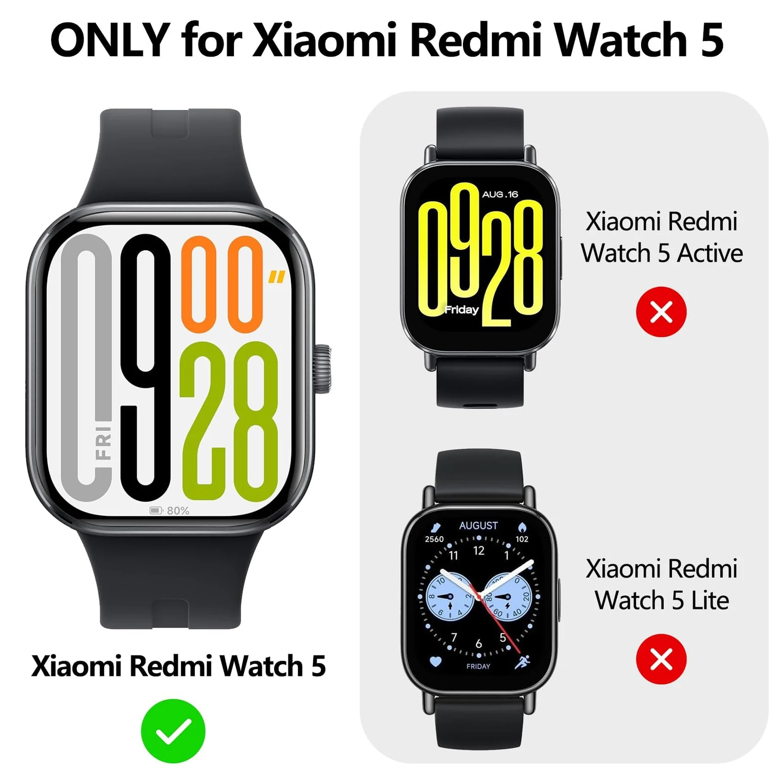 DL3 Mobilak Case with Screen Protector for Xiaomi Redmi Watch 5, Bumper Full Coverage Hard PC Overall Protective Cover, Built-in Tempered Glass Film High Sensitivity for Redmi Watch 5 - Clear