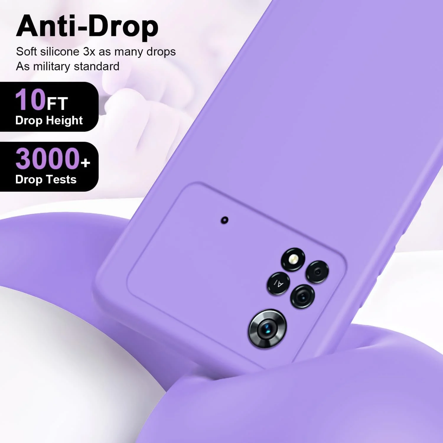 DL3 Mobilak Liquid Silicone Protective Case with Soft Microfiber Lining with Full Camera Protection for Xiaomi Poco X4 Pro 5G - Light Purple