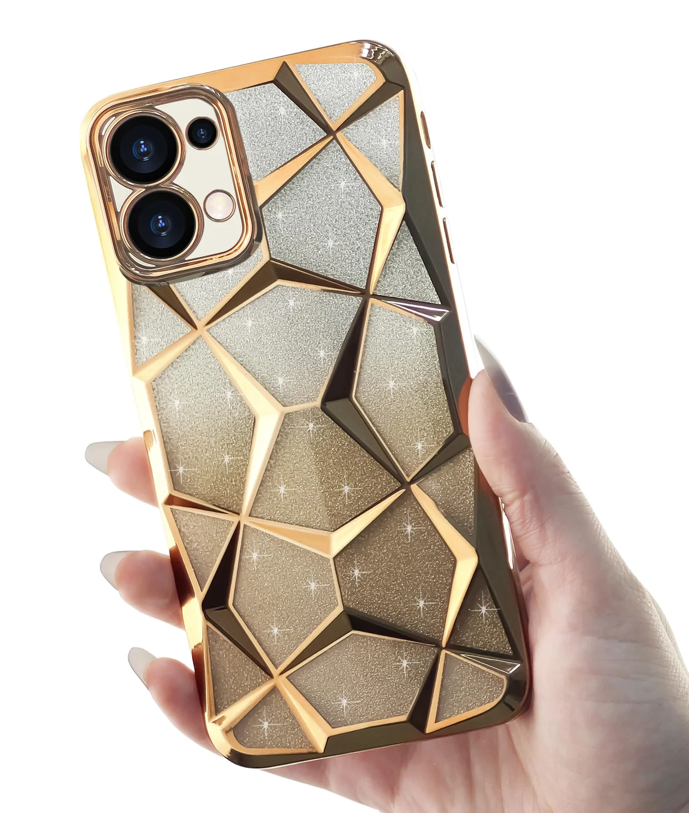 DL3 Mobilak Compatible with Xiaomi Redmi Note 13 4G Case Plating Bling Gradient Glitter Clear Cover Soft TPU Silicone Cute Camera Protection Shockproof Back for Women Girls Case - Gold