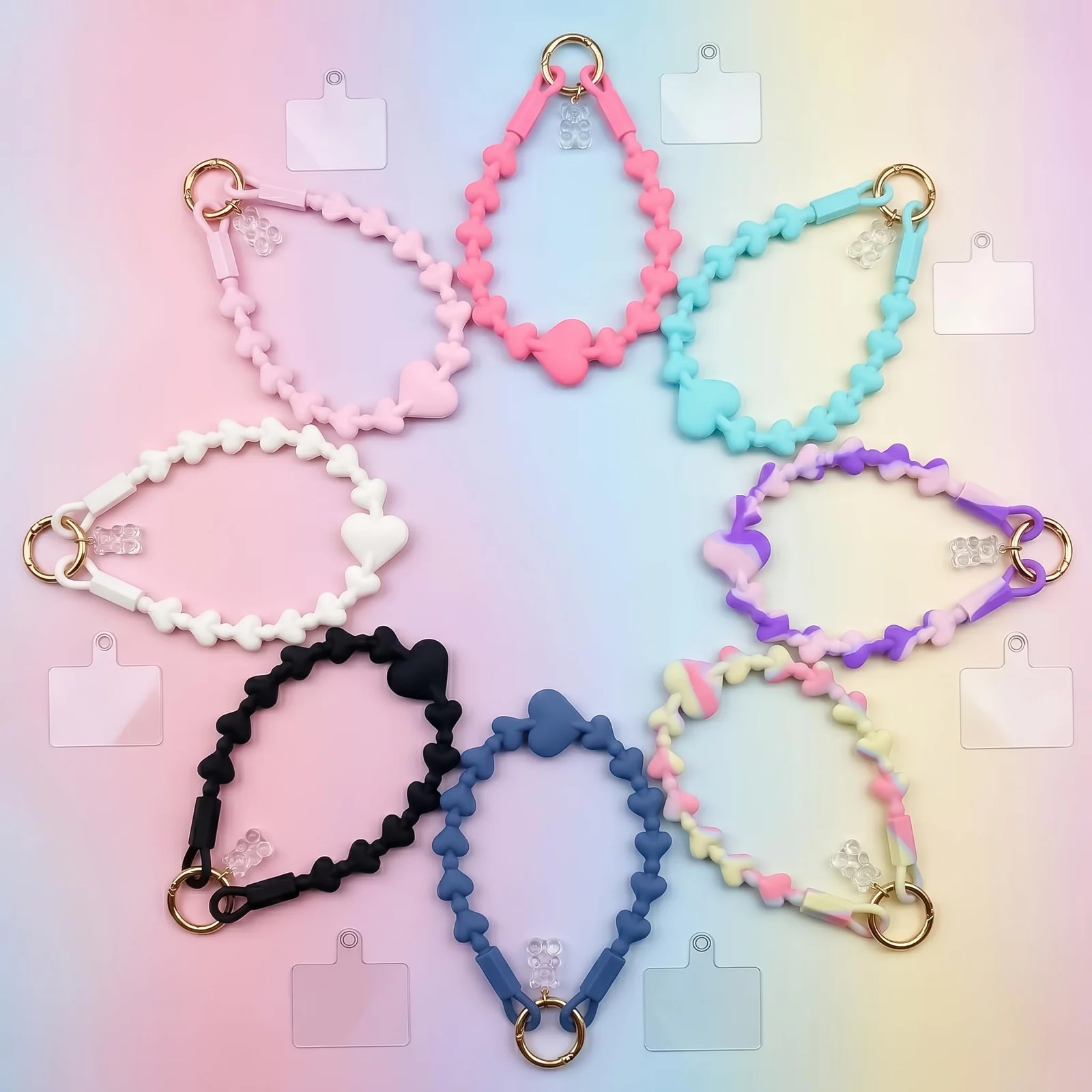 DL3 Mobilak Silicone Crystal Lanyard, 30cm Phone Wrist Strap Lanyard Keychain Office Wrist Strap with Clasp and Bear for Women Phone ID Card, Keys Strap - Yellow/Pink