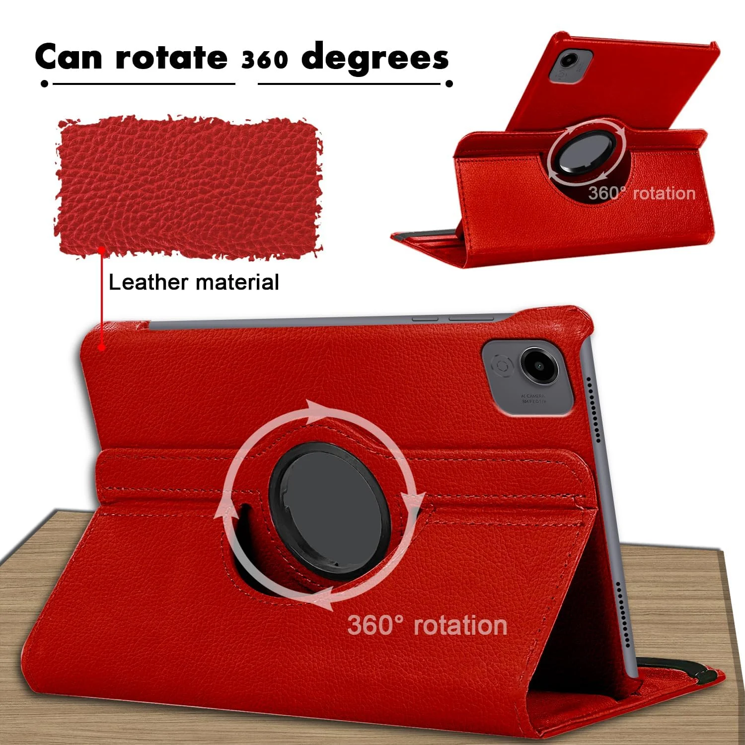 DL3 Mobilak Protective Cover for Honor Pad X9a 11.5 inch, 360° Rotatable Smart Stand, Leather Folio Flip Cover with Multi-Angle Viewing, Auto Wake Sleep - Red