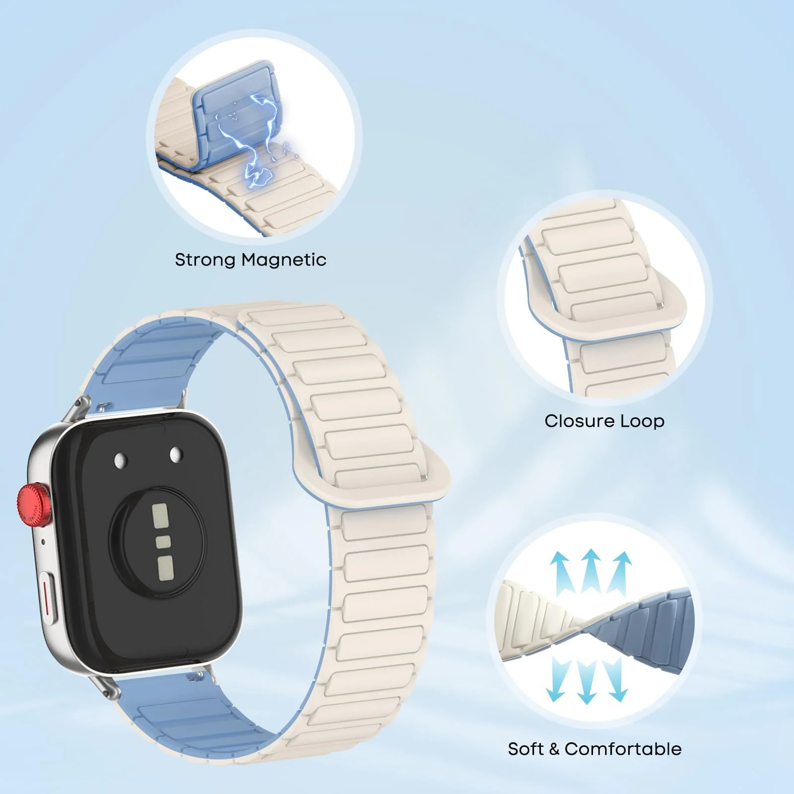 DL3 Mobilak Magnetic Strap for Huawei Watch Fit 4 Pro/Fit4/Fit 3 Replacement Straps Strong Silicone, Easy to Wear, Waterproof, Sporty, Daily Wear Watchbands for Men and Women - Starlight | Light Blue