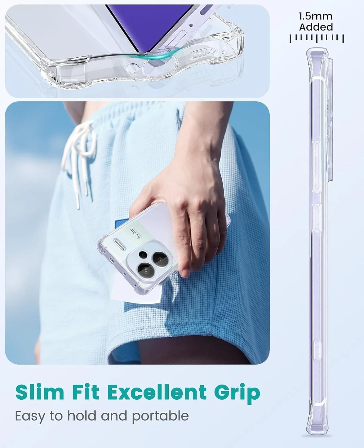 DL3 Mobilak Clear TPU Protective Case for Xiaomi Redmi Note 13 Pro+ Plus 5G with Camera Protection and Shockproof Design - Clear