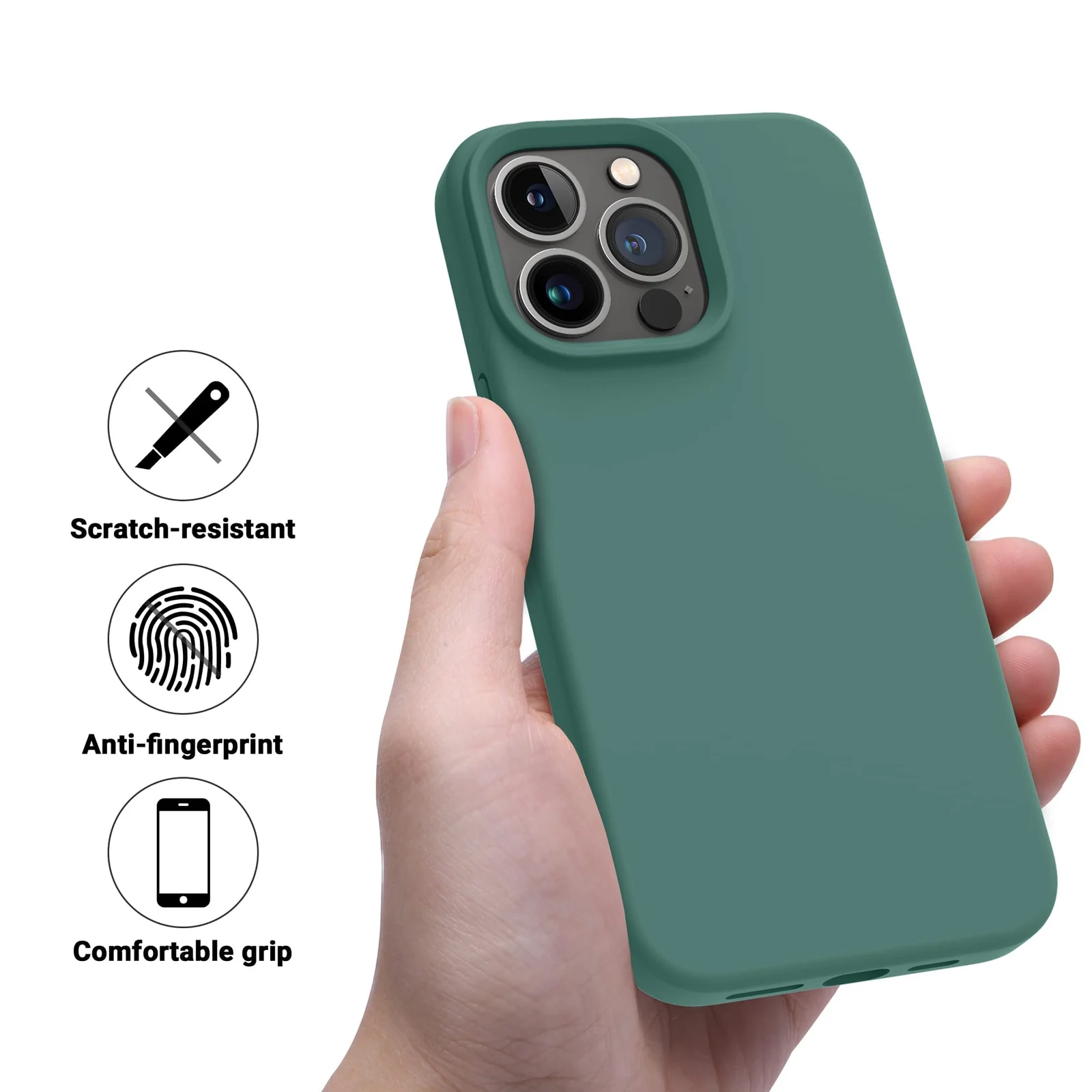 DL3 Mobilak Liquid Silicone Protective Case with Soft Microfiber Lining for iPhone 12 / 12 Pro (6.1 Inch) - Pine Green