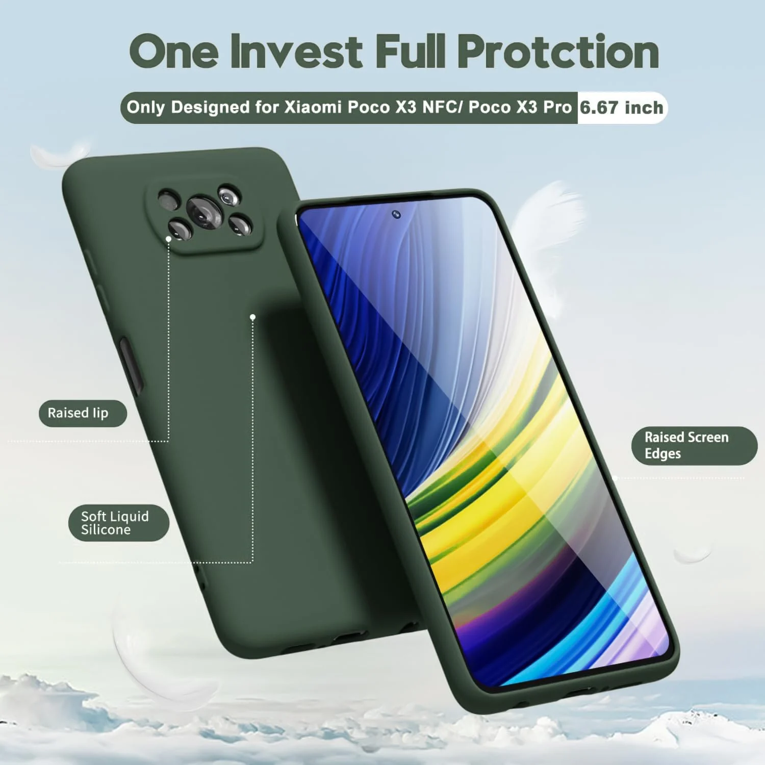 DL3 Mobilak Liquid Silicone Protective Case for Xiaomi Poco X3 Pro / Poco X3 NFC / Poco X3 with Camera Protection and Microfiber Lining - Green