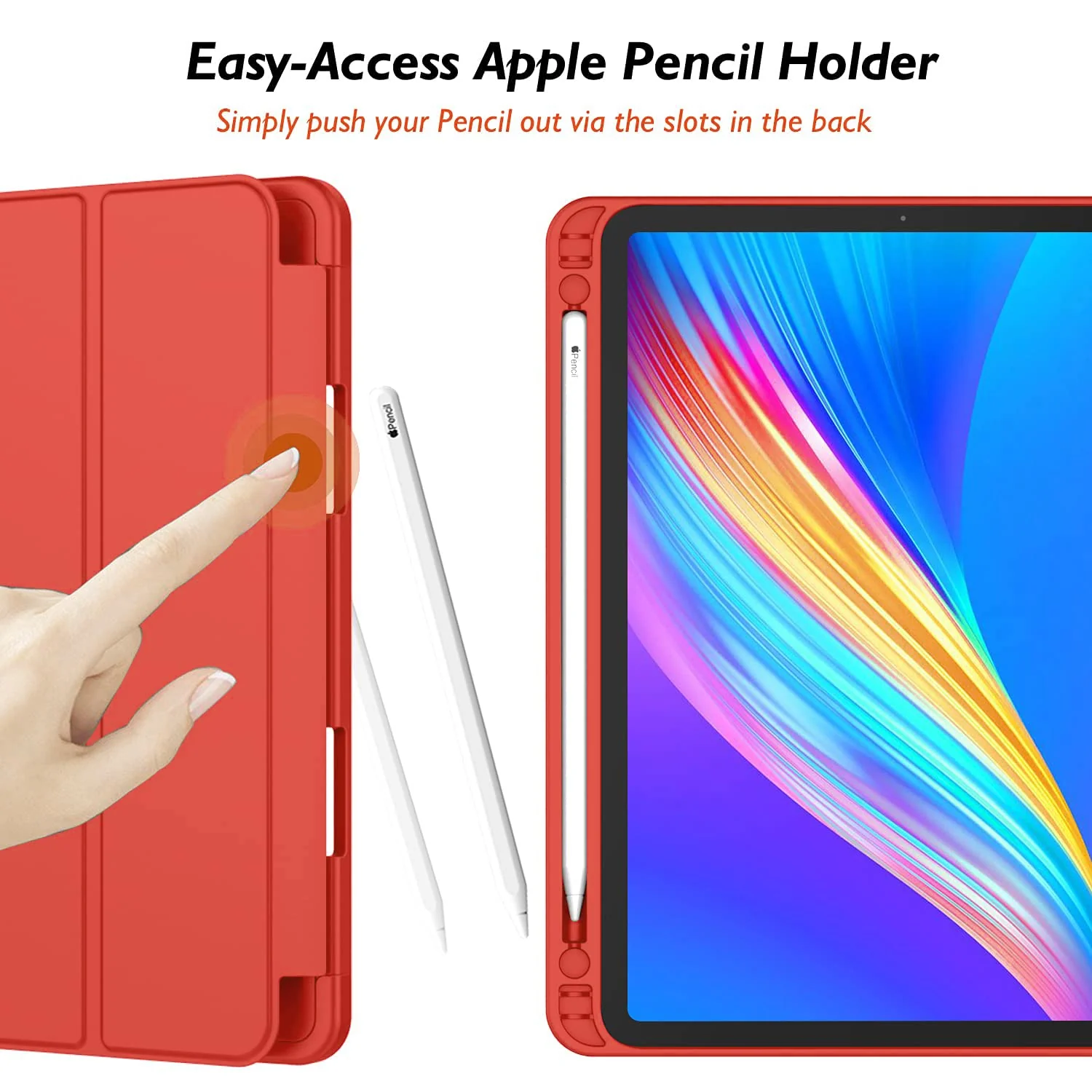 DL3 Mobilak iPad Pro 11 Inch Case 2022(4th Gen)/2021(3rd Gen)/2020(2nd Gen) with Pencil Holder, Smart iPad Case [Support Touch ID and Auto Wake/Sleep] with Auto 2nd Gen Pencil Charging - Red
