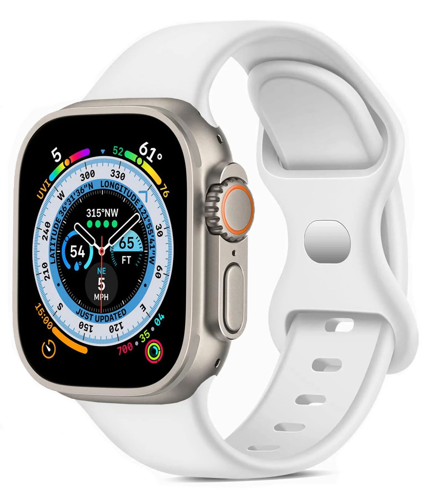 DL3 Mobilak Band with Case For Apple Watch Ultra/Ultra 2 49mm, Adjustable Silicone Sport Wristband Replacement, Strap With Cover Built-in Glass Screen Protector for iWatch Ultra 49 mm - White