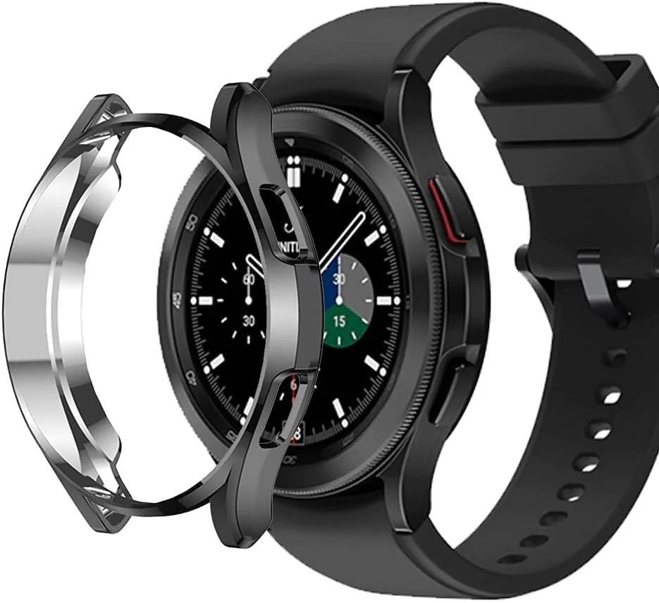 DL3 Mobilak Case Compatible with Samsung Galaxy Watch 4 Classic 42 mm Case All-Around Screen Protector Watch Soft TPU Shockproof Cover Slim Guard Thin Bumper Shell Protector - Black