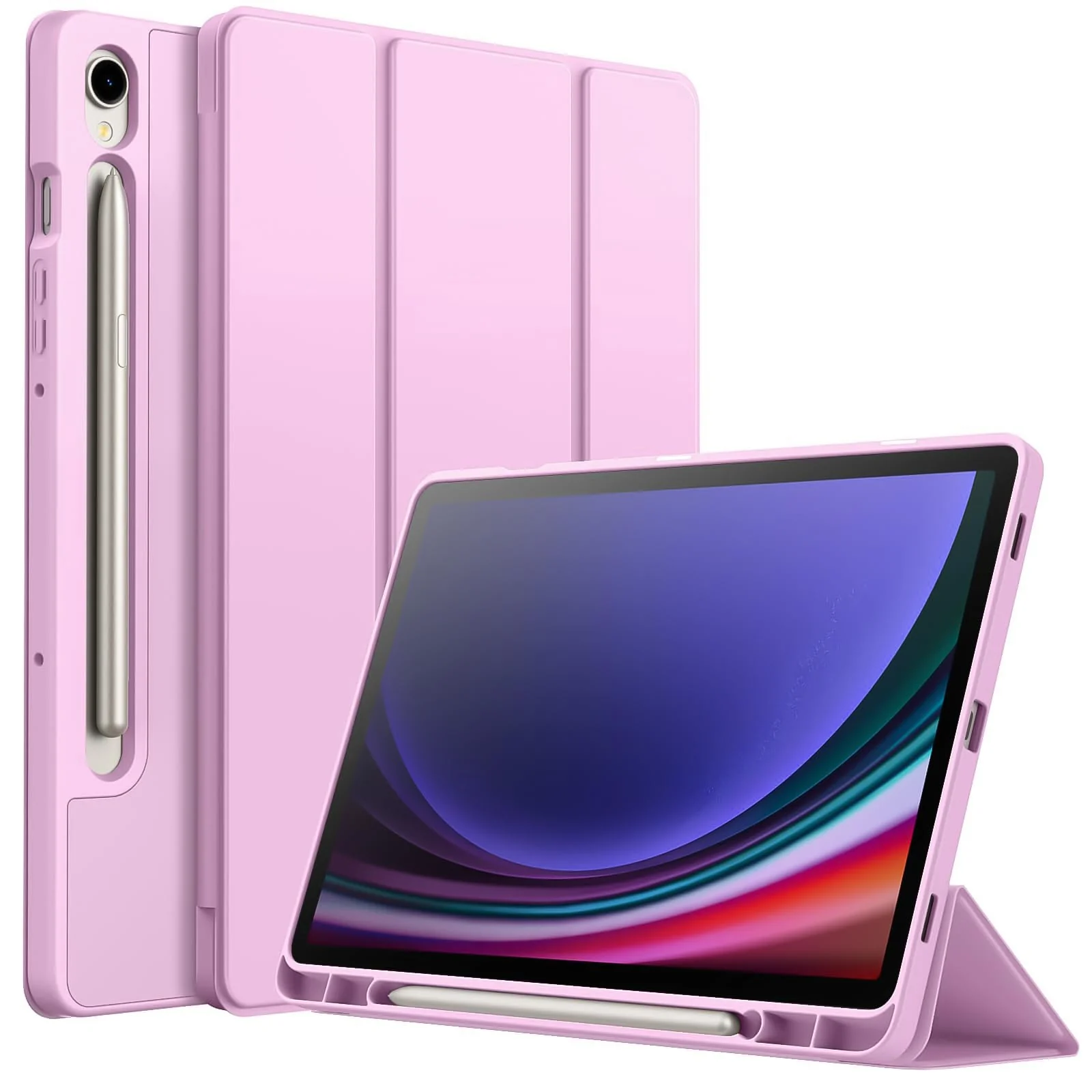 DL3 Mobilak Case for Samsung Galaxy Tab S9 11 Inch with S Pen Holder, Soft TPU Tri-Fold Stand Protective Tablet Cover, Support S Pen Charging, Auto Wake/Sleep - Pastel Violet