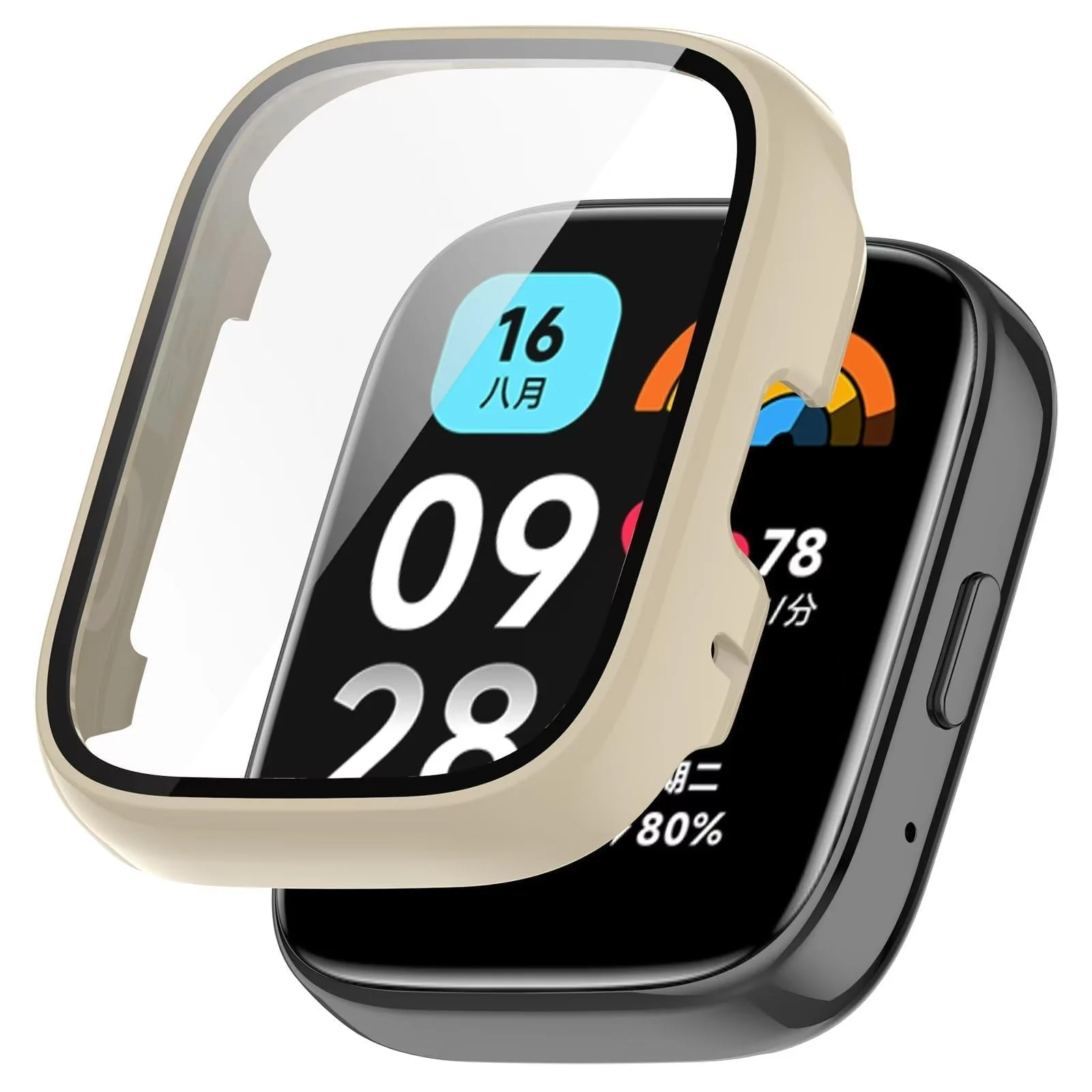 DL3 Mobilak Case with Screen Protector for Xiaomi Redmi Watch 3 Active/Redmi Watch 3 Lite, Bumper Full Coverage Hard PC Overall Protective Cover, Built-in Tempered Glass High Sensitivity - Ivory White