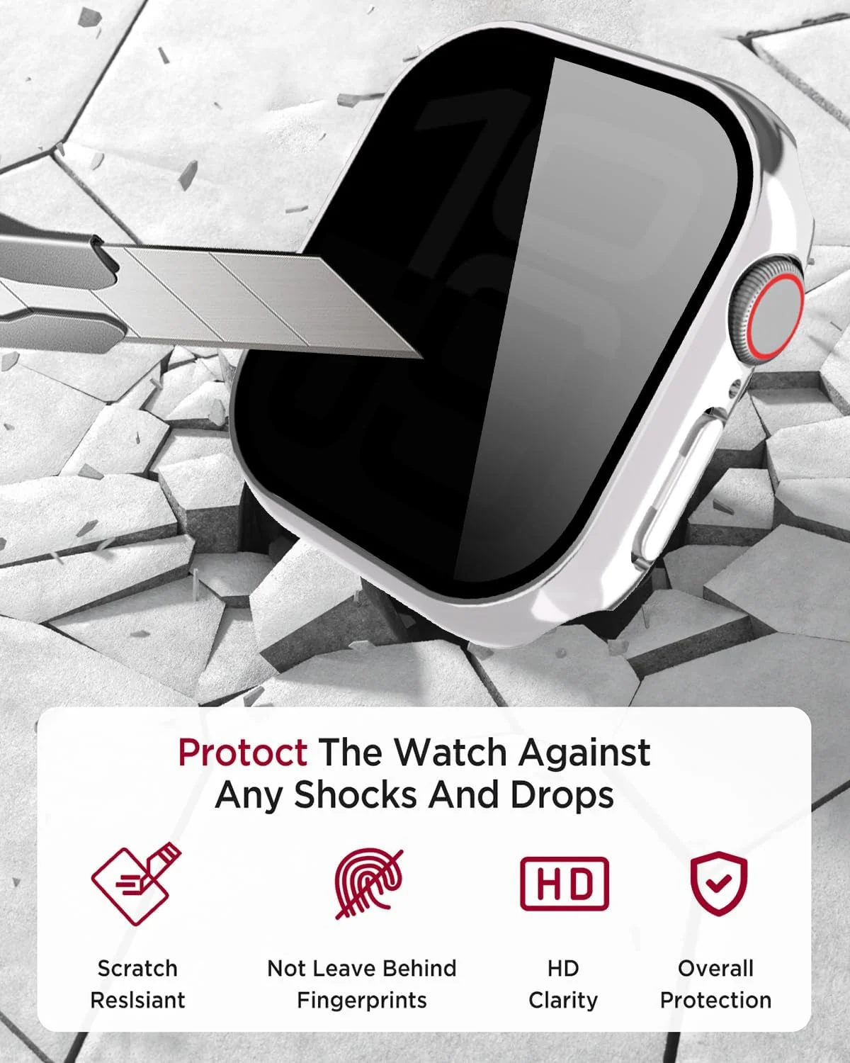 DL3 Mobilak Privacy Case for Apple Watch Series SE/ 4/5/6 44mm Screen Protector, Anti-Spy Tempered Glass Film Apple Watch Cover Hard PC Case Bumper for iWatch 44 mm Series 6/5/4/SE/SE2 - Silver