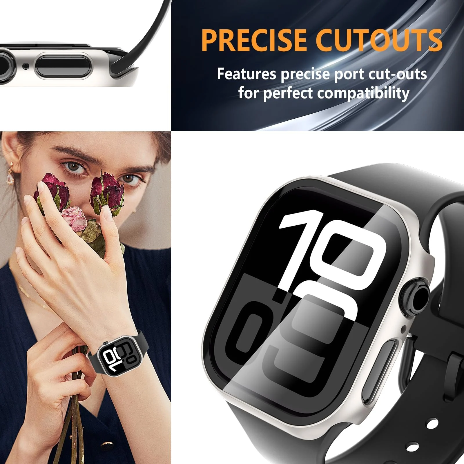 DL3 Mobilak Case with Screen Protector for Apple Watch Series 10 46mm, Bumper Full Coverage Hard PC Overall Protective Cover, Built-in Tempered Glass Film High Sensitivity - Starlight