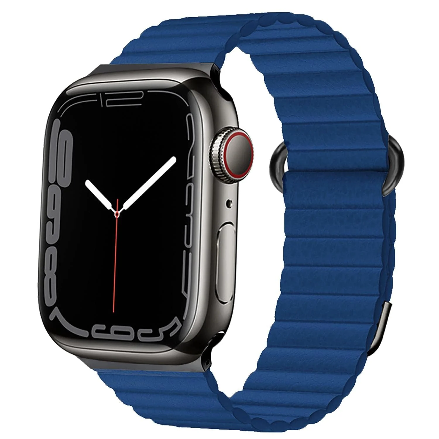 DL3 Mobilak Magnetic Closure System For Apple Watch Ultra Bands 49mm 45mm 44mm 42mm for iWatch Series 8 ultra 7 6 5 4 SE 3 2 Enhanced Adjustable Leather Strap For Men Or Women - Navy Blue