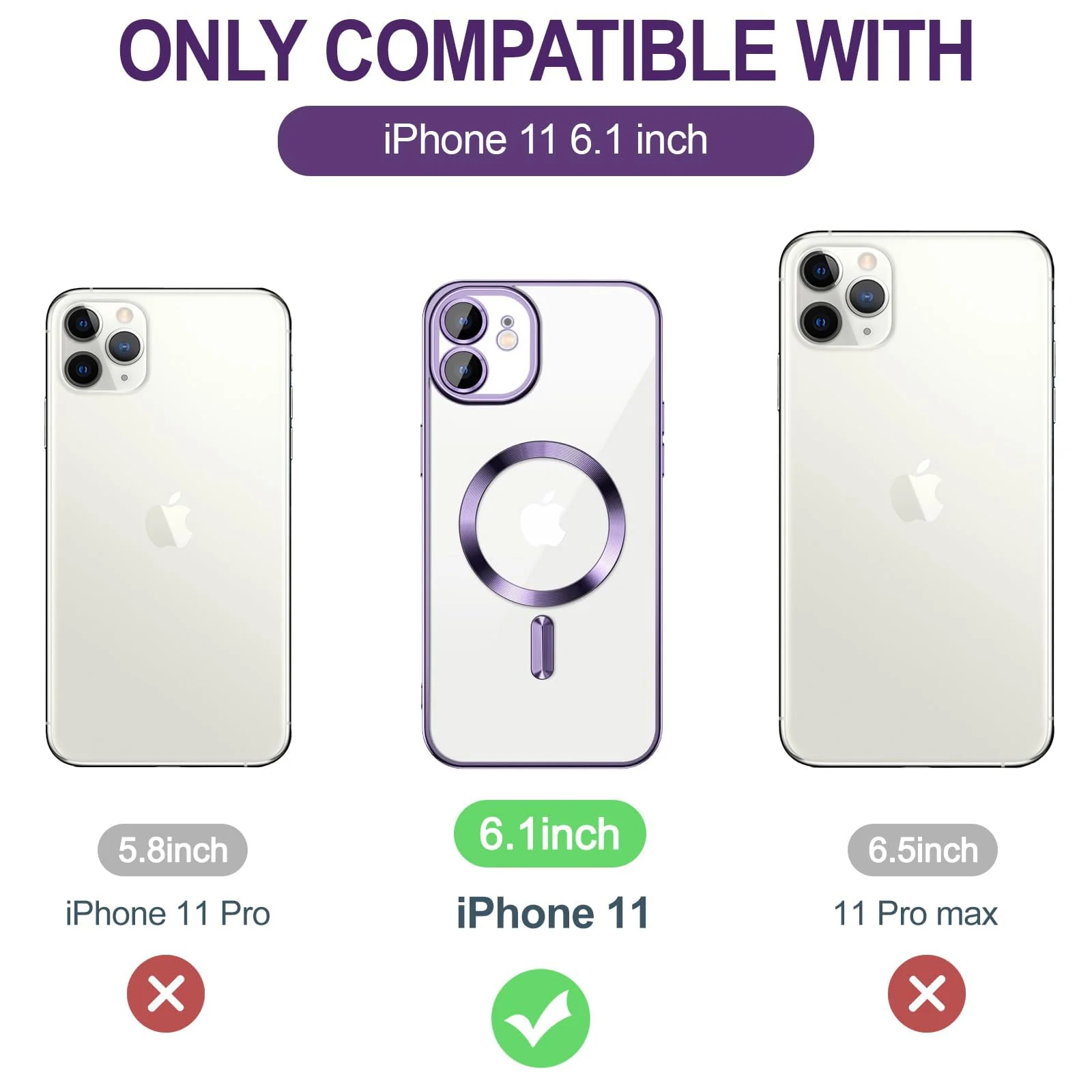 DL3 Mobilak Case for iPhone 11 (6.1 Inch) Compatible with MagSafe with Camera Lens Protector, Magnetic Clear Case Full Protection Plating Anti-Scratch Slim Thin Case Cover - Purple
