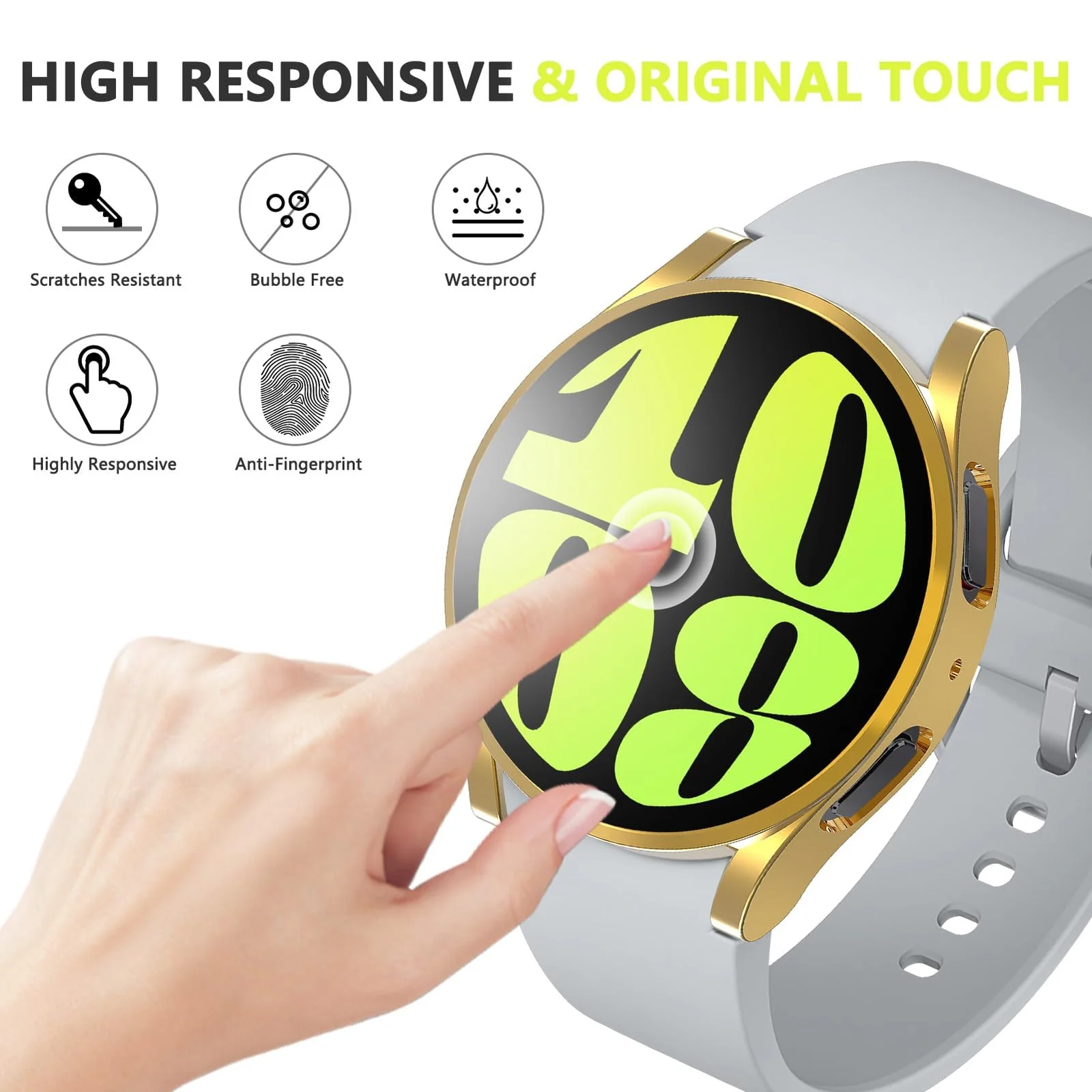 DL3 Mobilak Screen Protector Case for Samsung Galaxy Watch 6 44mm, Flexible TPU Cover Shockproof Protective Case Plated Bumper Shell Galaxy Watch 6 44mm - Gold