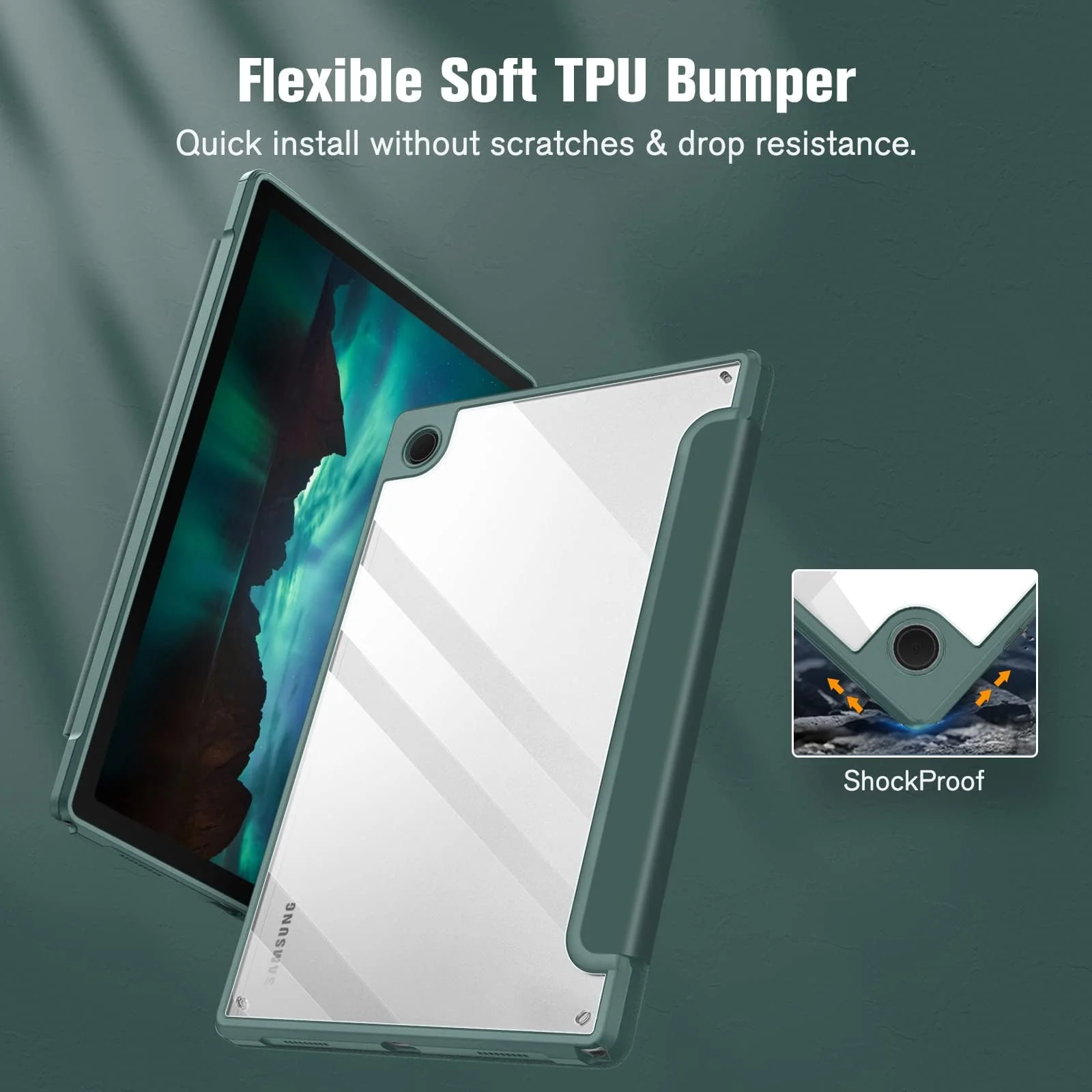 DL3 Mobilak Hybrid Slim Case for Samsung Galaxy Tab A8 10.5 inch 2021 Model (SM-X200/X205), Shockproof Cover with Clear Transparent Back Shell, Auto Wake/Sleep - Green