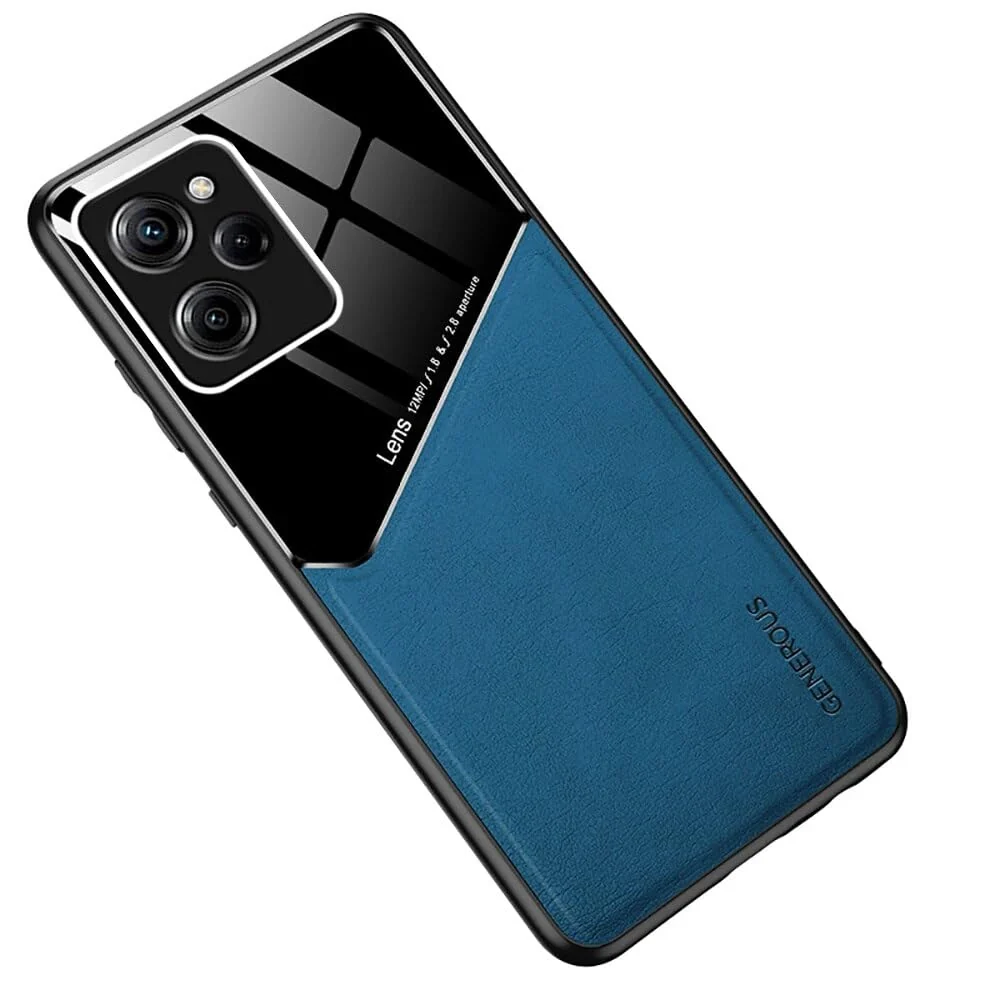 DL3 Mobilak Leather and PC Protective Case for Xiaomi Poco X5 Pro 5G, Built-in magnetic car-mount support, Shock-absorbing protection, Raised edges around the screen and camera - Blue