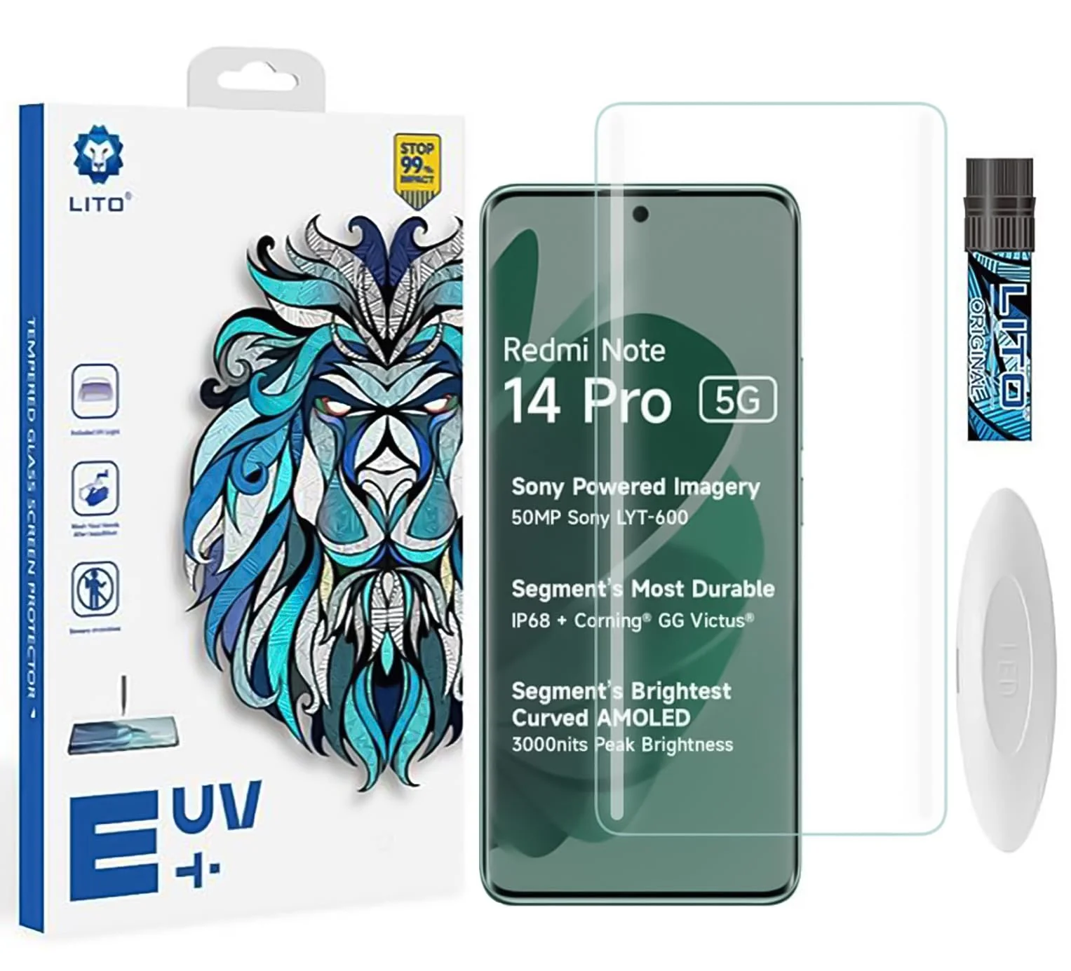 DL3 Mobilak Li-to Screen Protector Xiaomi Redmi Note 14 Pro Plus 5G [Liquid UV Tempered Glass] Full Screen adhesive [Sensitive Touch][Fingerprint Sensor Compatible] HD - Clear