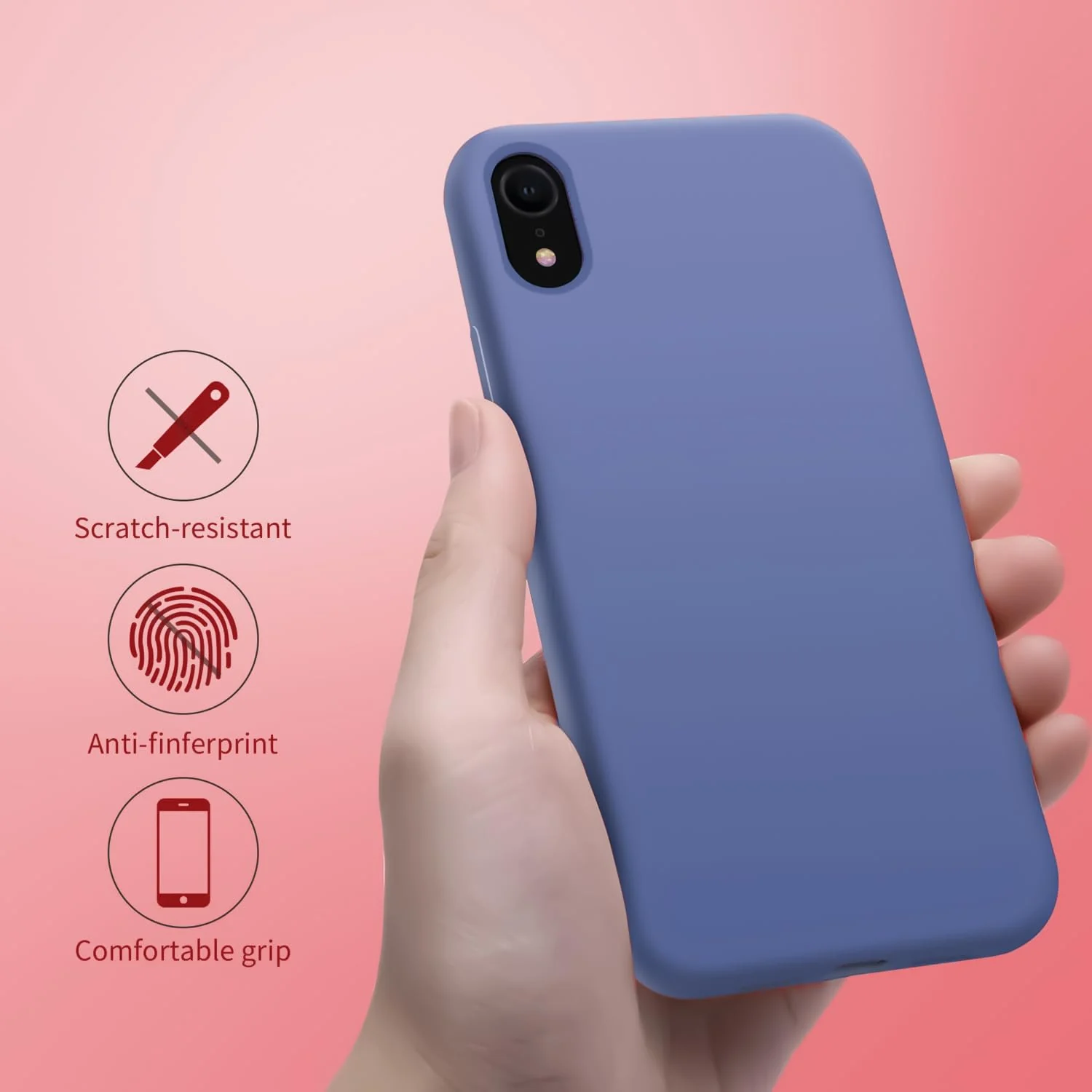 DL3 Mobilak Liquid Silicone Case for iPhone XR, Shock-absorbing protection, Scratch-resistant surface, Soft microfiber lining - Lavender Blue