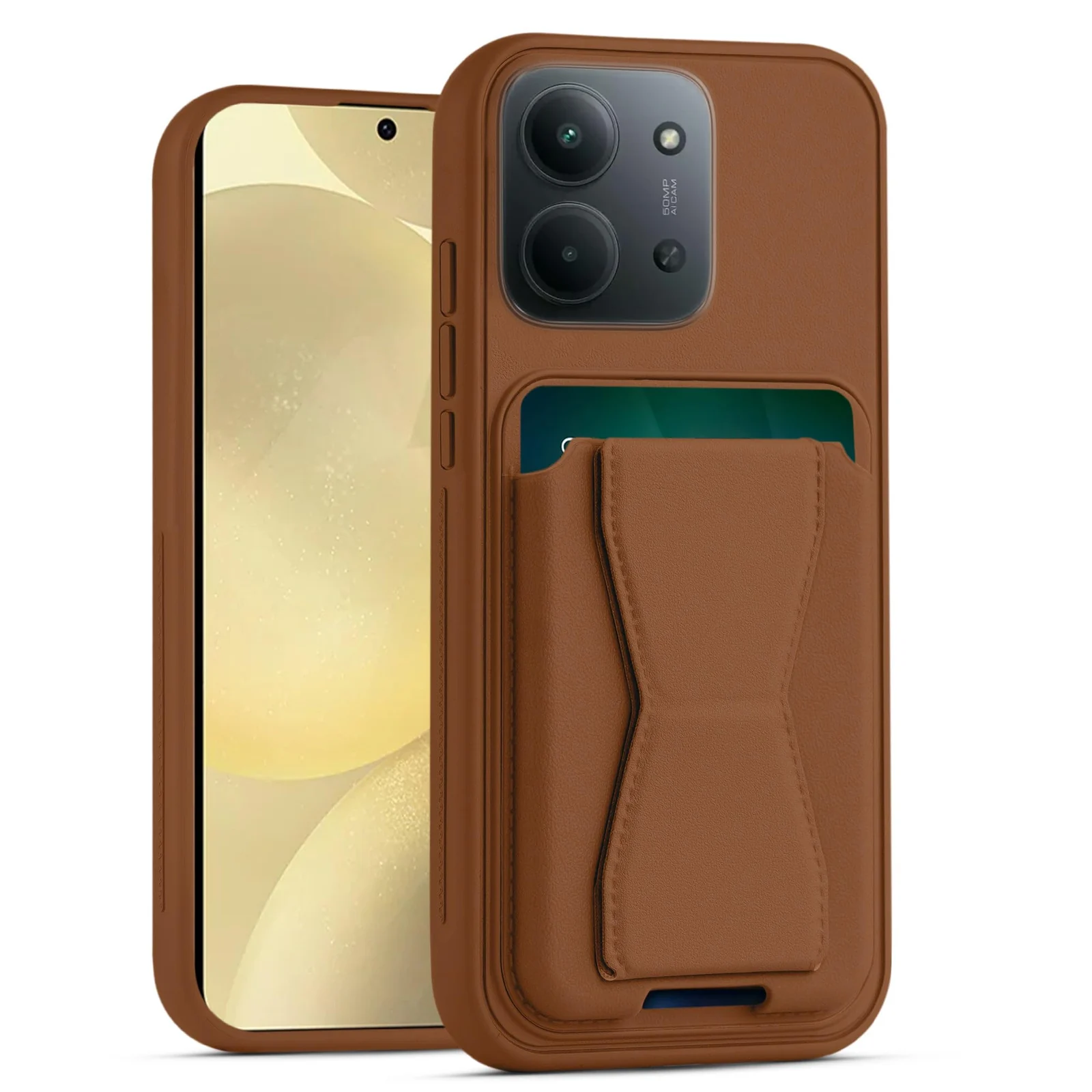 DL3 Mobilak Leather Wallet Case with Card Slot for Xiaomi Redmi 15C 4G / 5G, Leather Back with Camera Protection and Shockproof Design - Brown