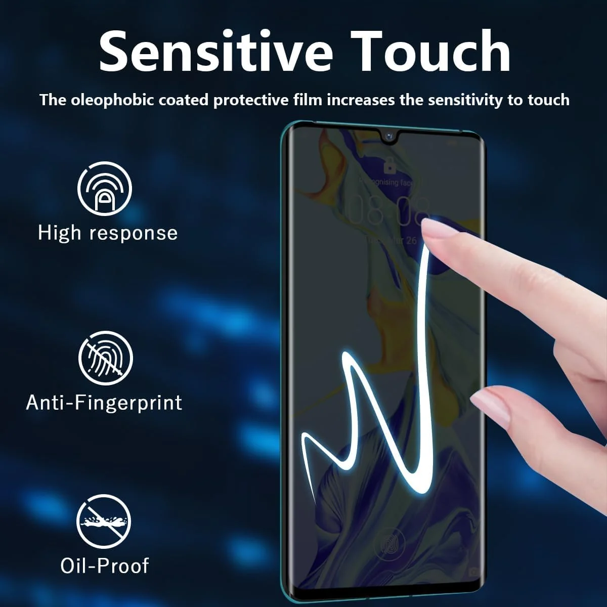 Mobigon Screen Protector for Huawei P30 Pro UV Glass Fingerprint Reader Support 3D Curved Anti-Spy Tempered Glass Screen Protector - Privacy