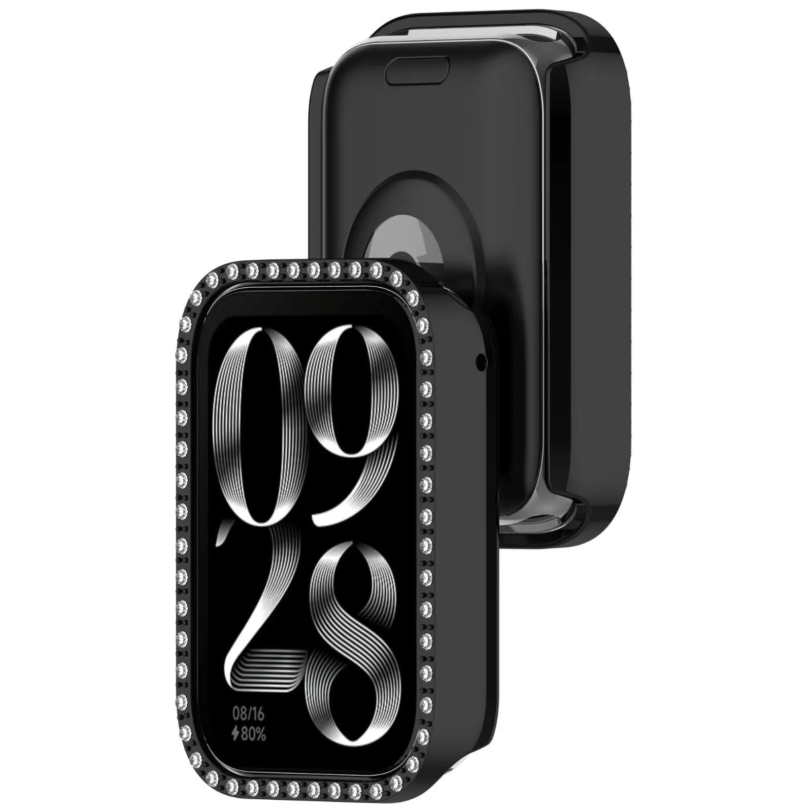 DL3 Mobilak Bling Case Without screen protector for Xiaomi Smart Band 9 Pro, Hard PC Frame Case, Crystal Diamonds Bumper Cover for Women Girls, Slim Protective Cover for Xiaomi Mi Band 9 Pro - Black