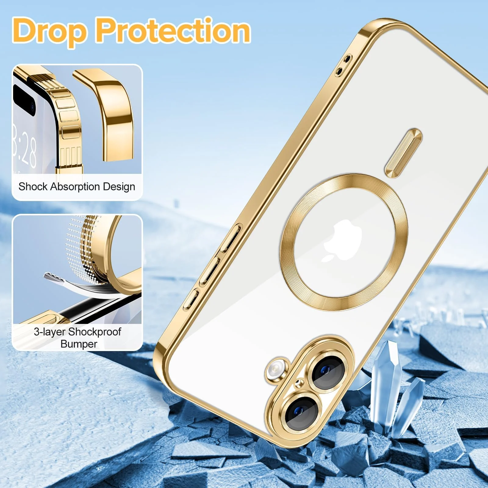 DL3 Mobilak Plated-Edge Protective Case for iPhone 17, Compatible with MagSafe accessories, Supports wireless charging, Camera protection - Gold